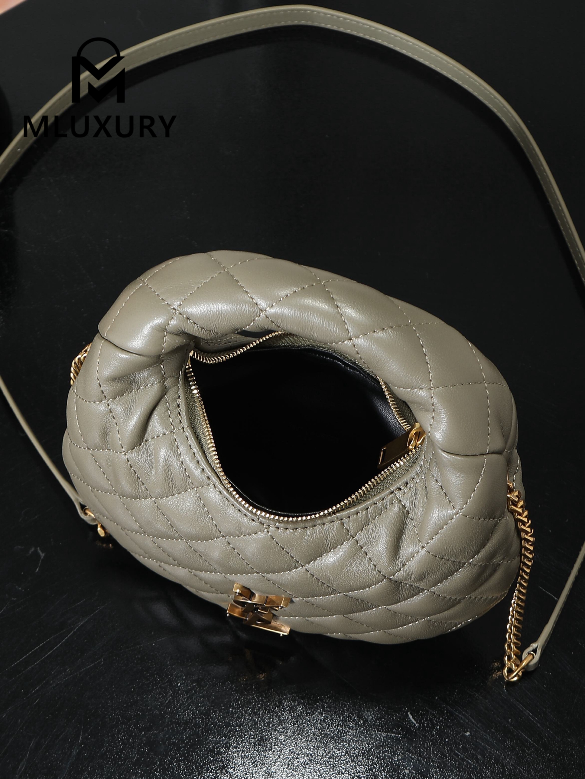 YSL ICARI NO Mini Lambskin Handbag, Green&Gold