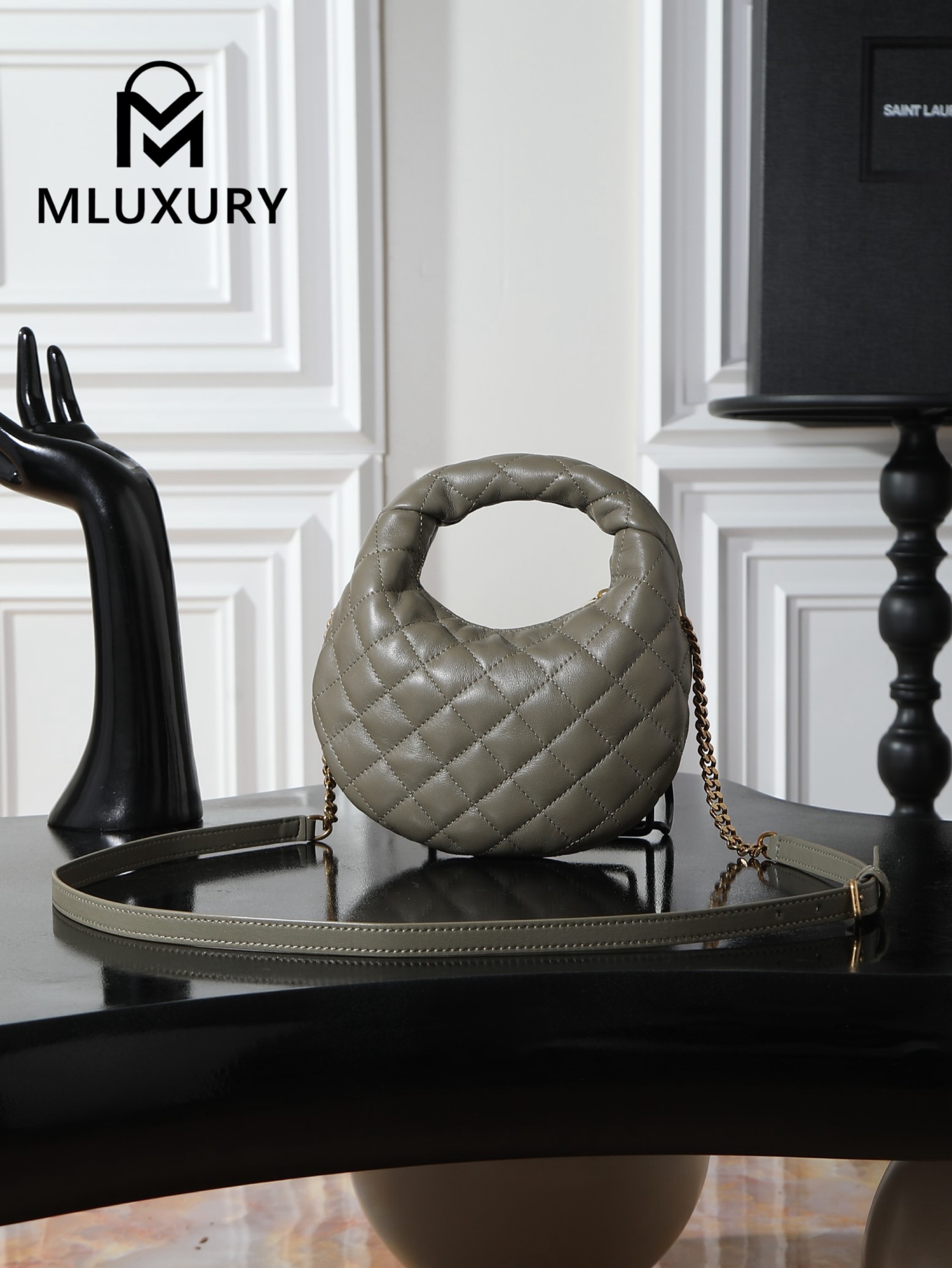 YSL ICARI NO Mini Lambskin Handbag, Green&Gold