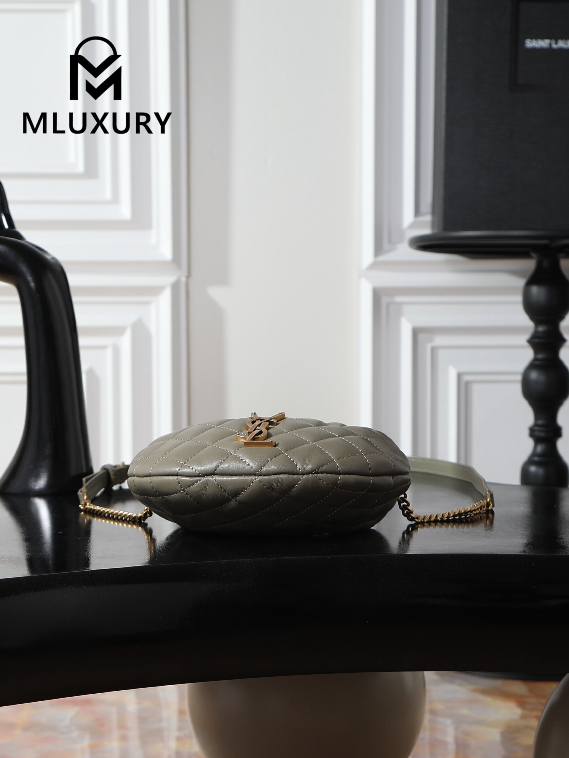 YSL ICARI NO Mini Lambskin Handbag, Green&Gold