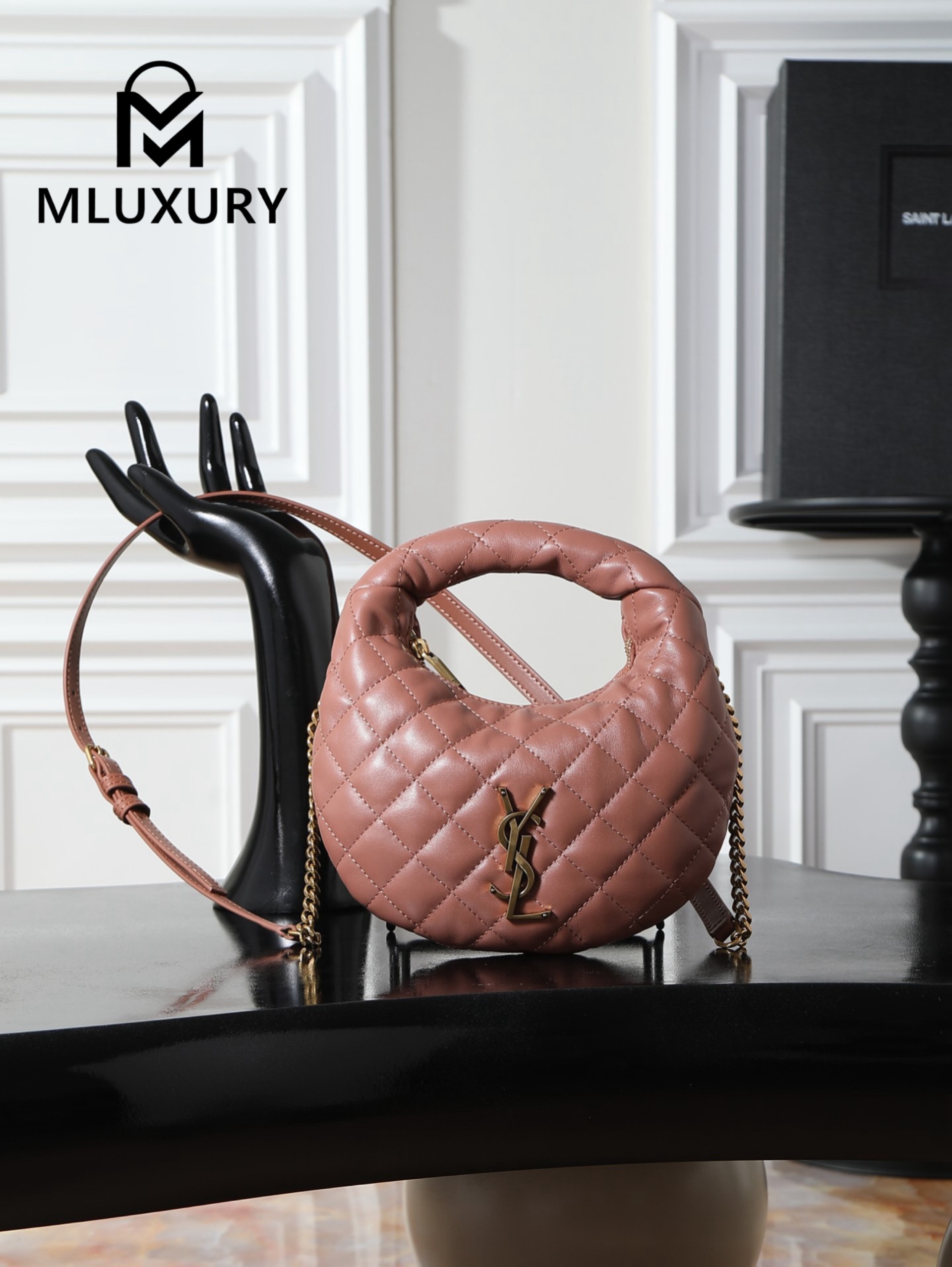 YSL ICARI NO Mini Lambskin Handbag, Pink&Gold