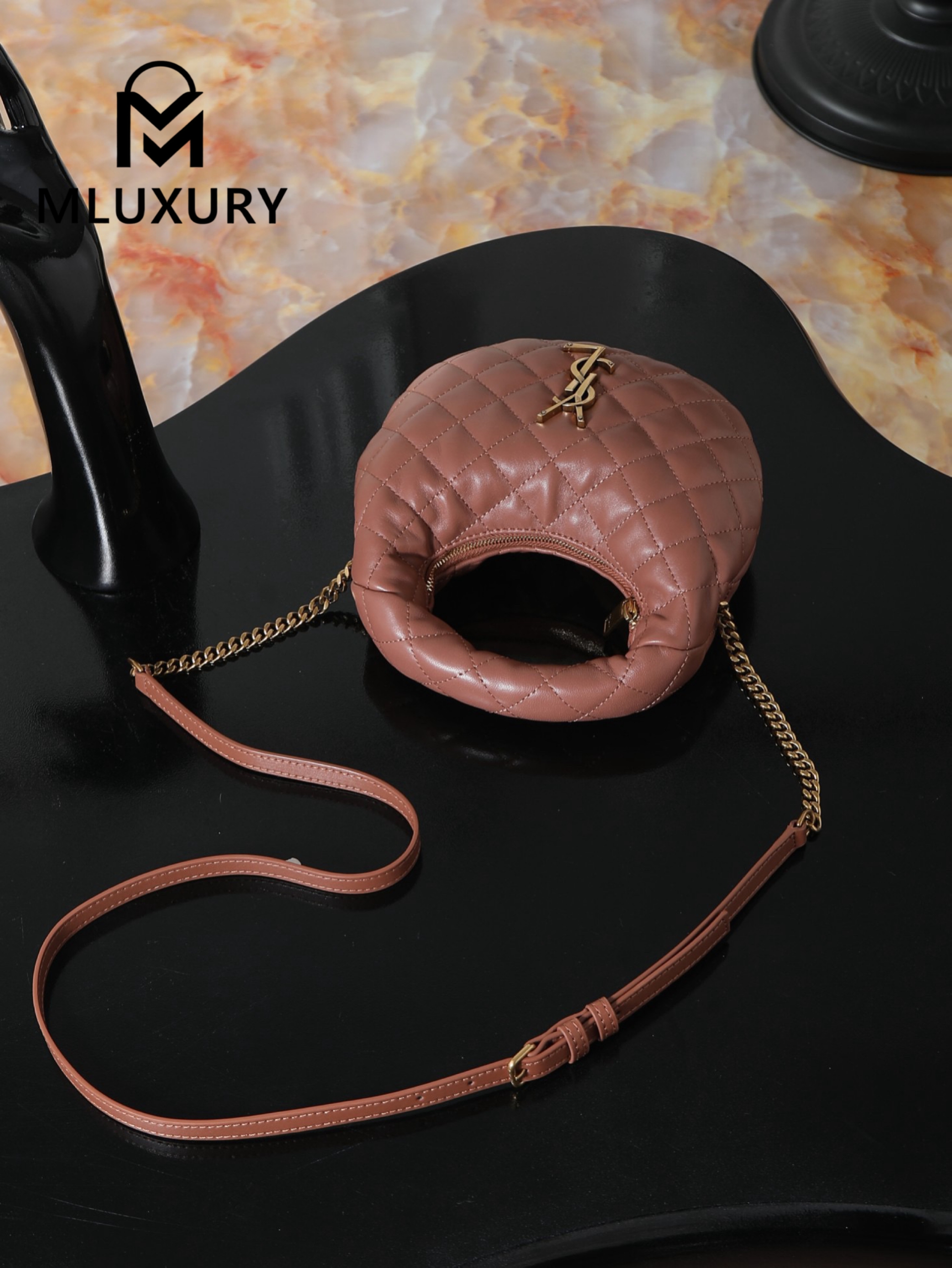 YSL ICARI NO Mini Lambskin Handbag, Pink&Gold
