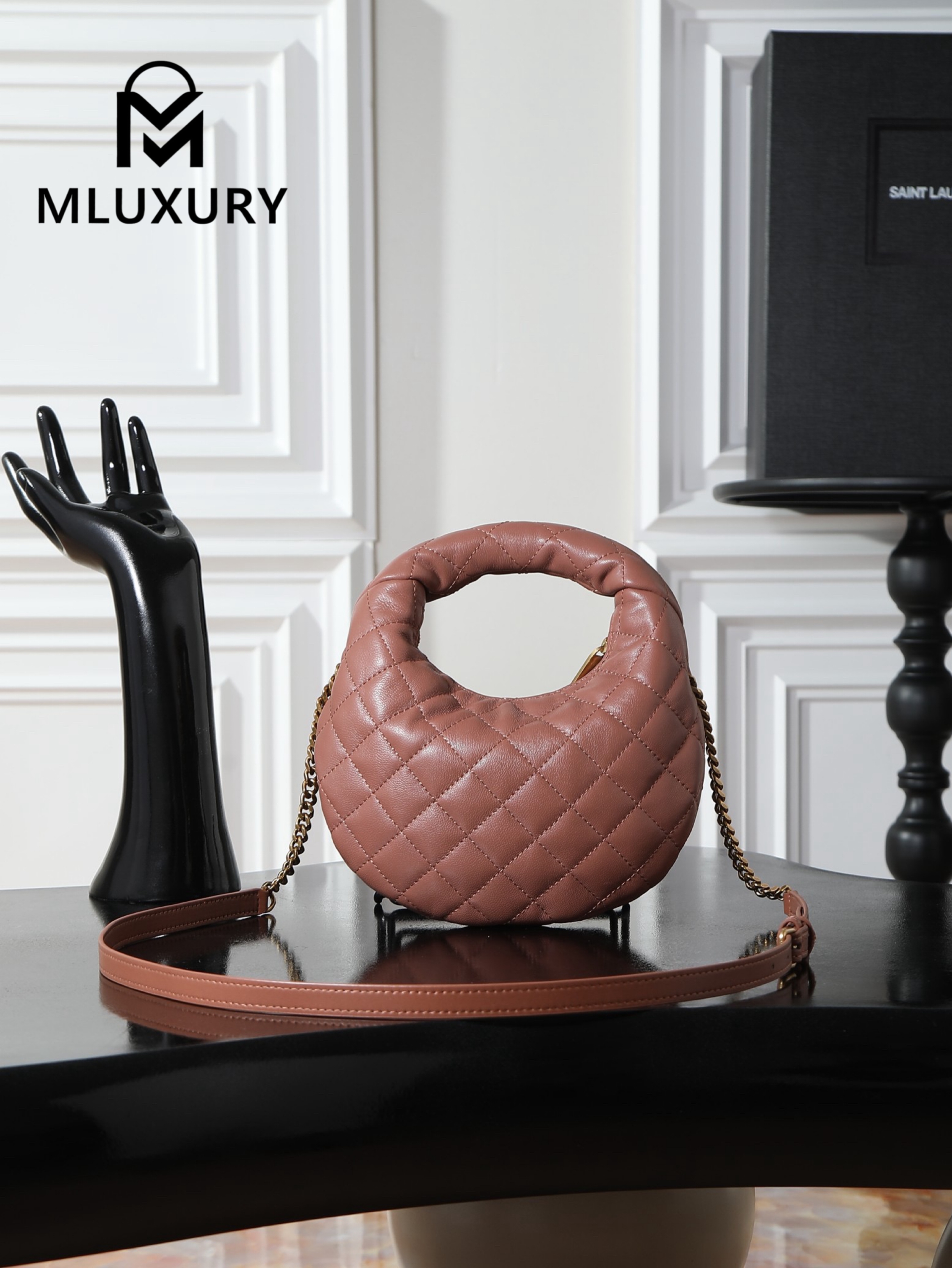 YSL ICARI NO Mini Lambskin Handbag, Pink&Gold