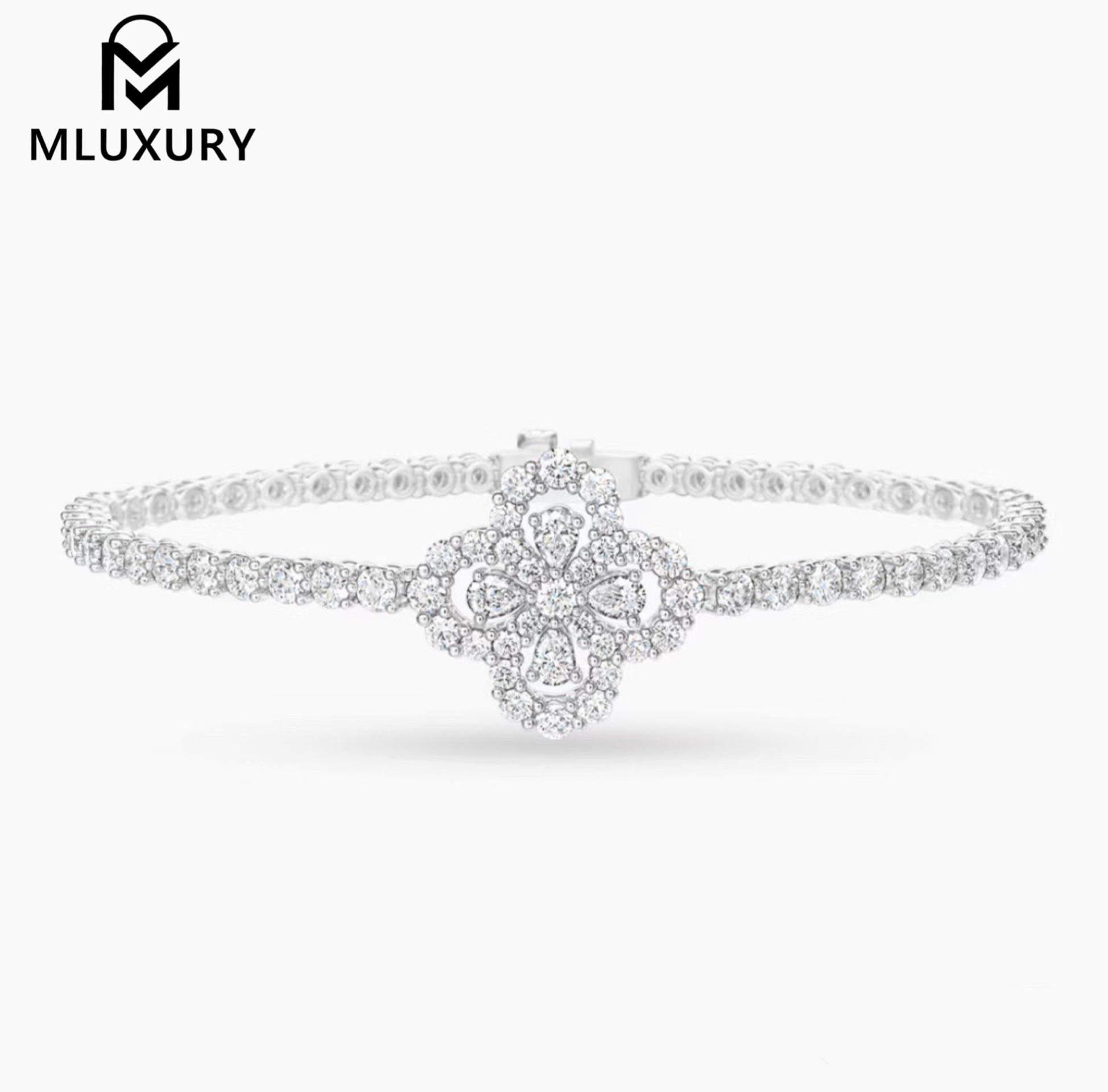 Harry Winston Bracelet - New Hw Full Diamond Four-Leaf Clover Bracelet