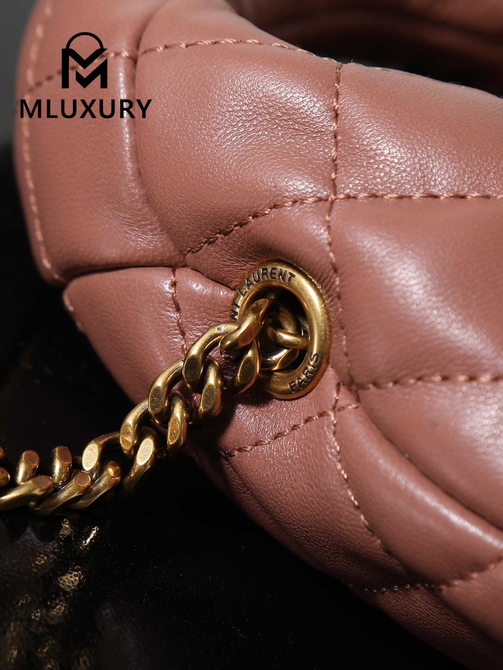 YSL ICARI NO Mini Lambskin Handbag, Pink&Gold