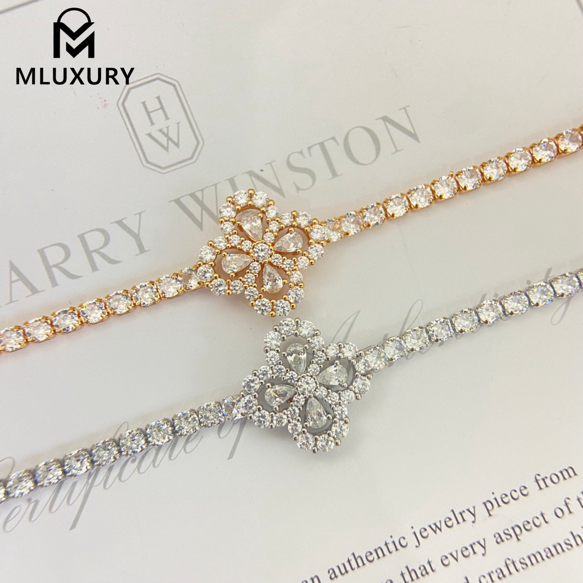 Harry Winston Bracelet - New Hw Full Diamond Four-Leaf Clover Bracelet