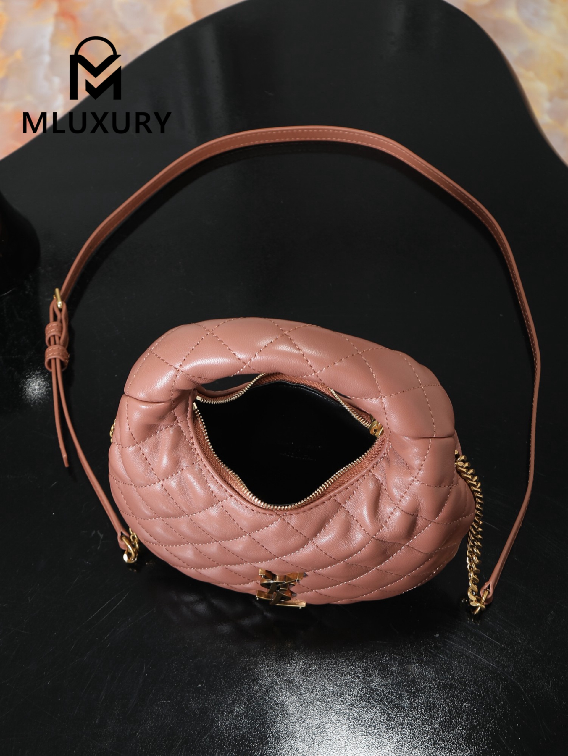 YSL ICARI NO Mini Lambskin Handbag, Pink&Gold