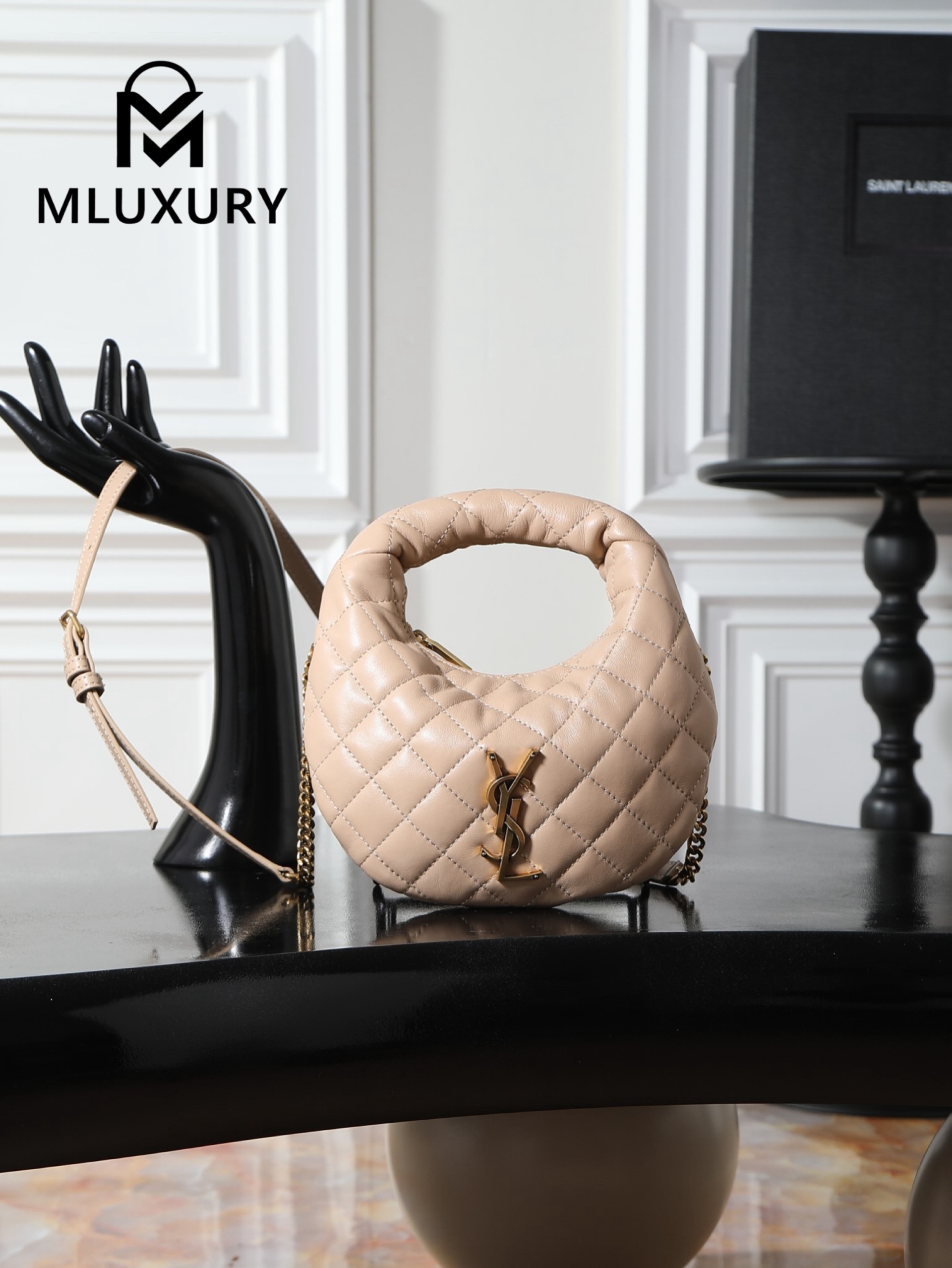 YSL ICARI NO Mini Lambskin Handbag, Apricot&Gold