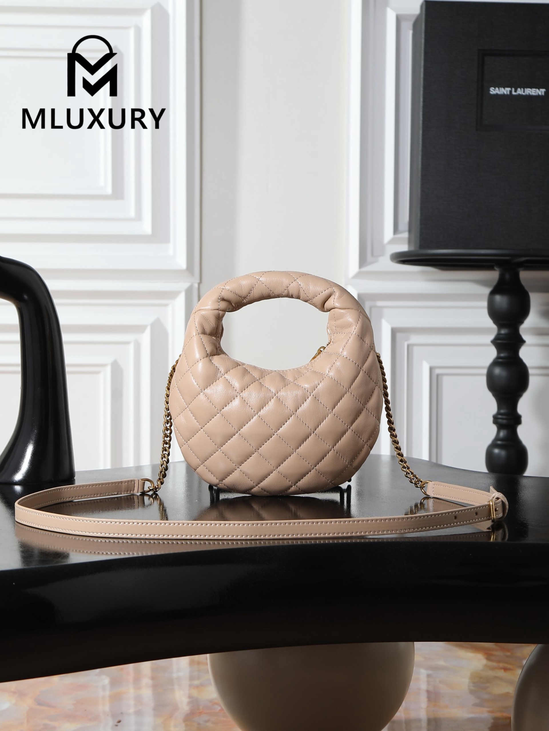 YSL ICARI NO Mini Lambskin Handbag, Apricot&Gold