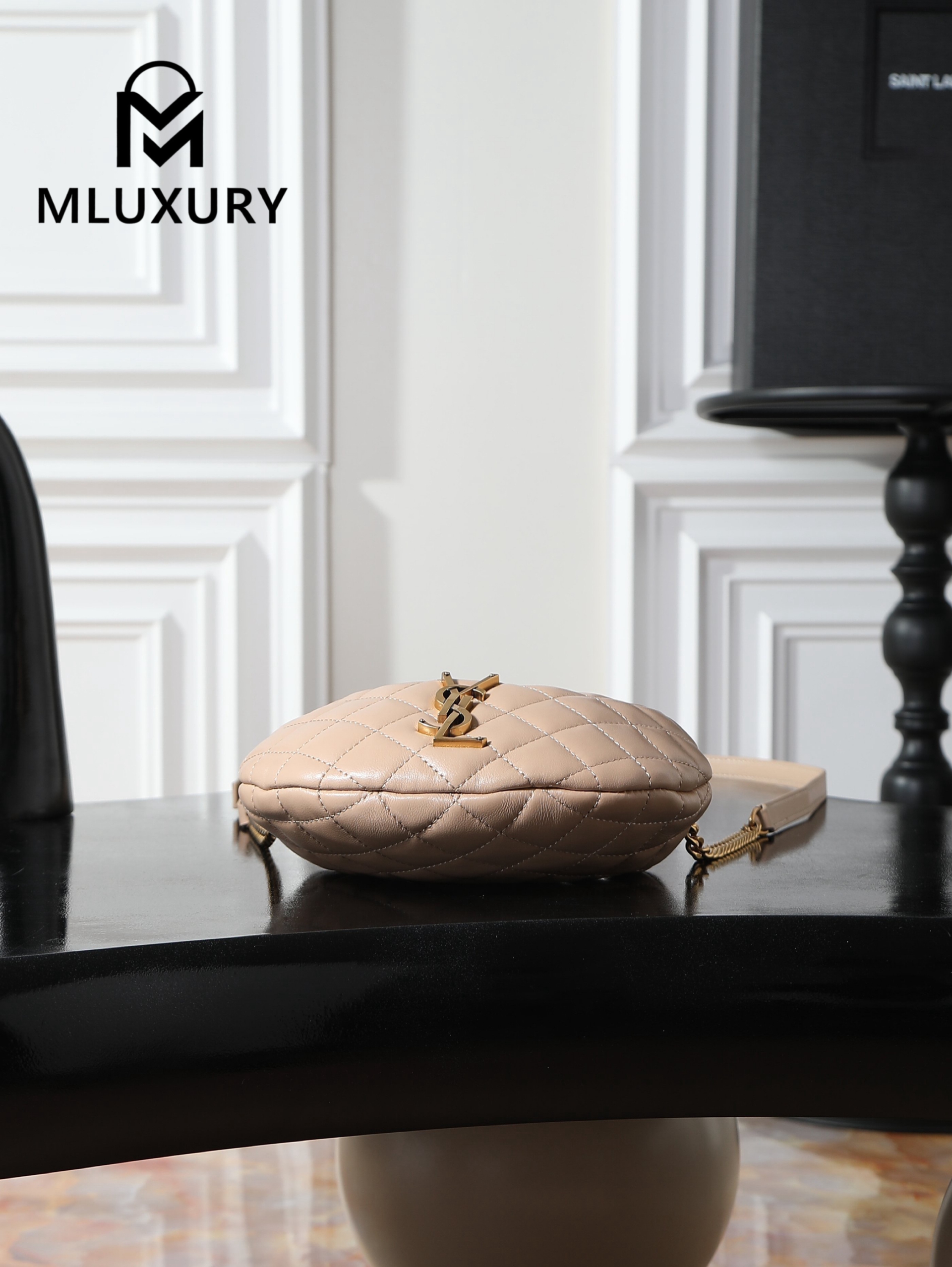 YSL ICARI NO Mini Lambskin Handbag, Apricot&Gold