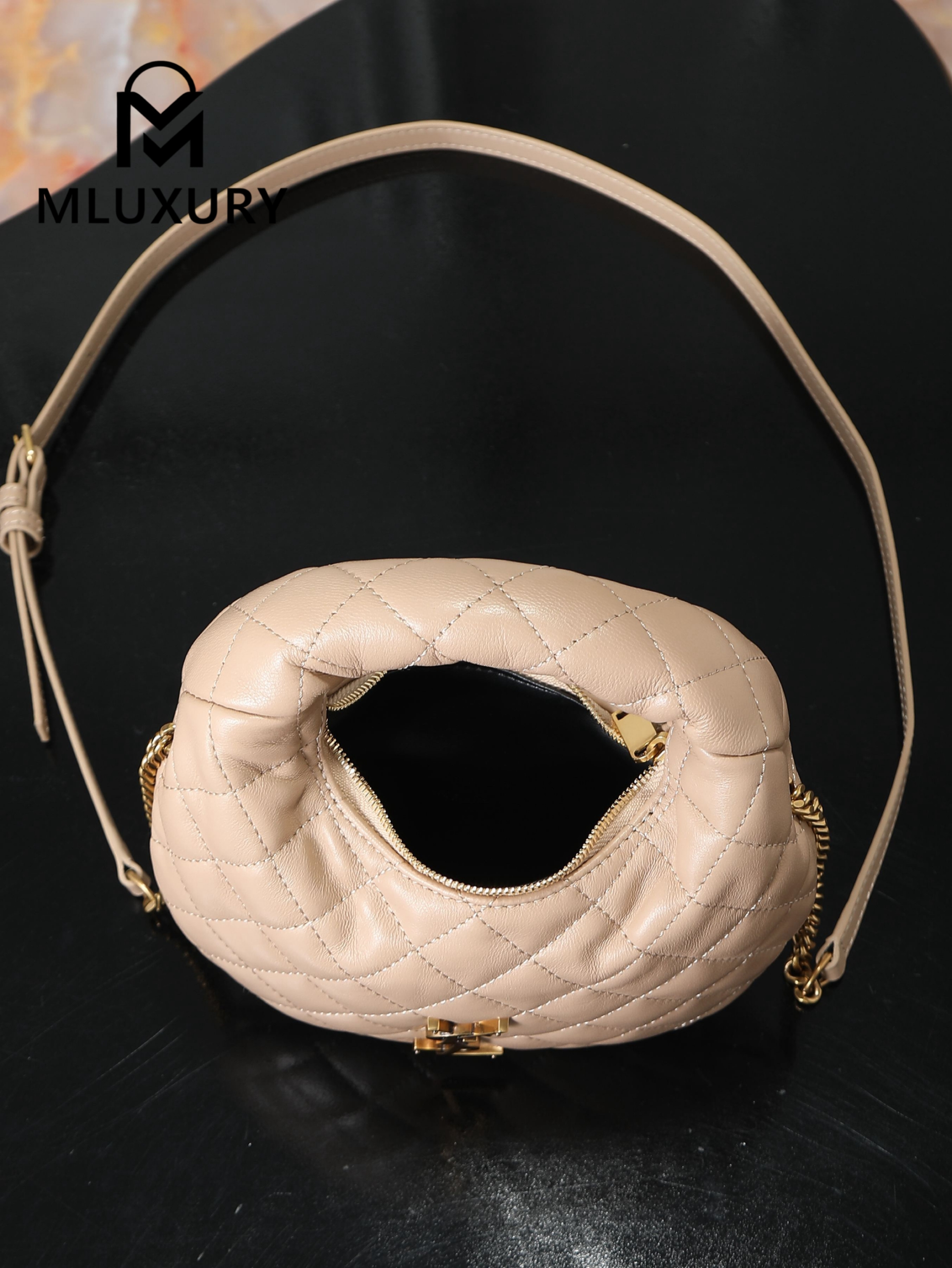 YSL ICARI NO Mini Lambskin Handbag, Apricot&Gold