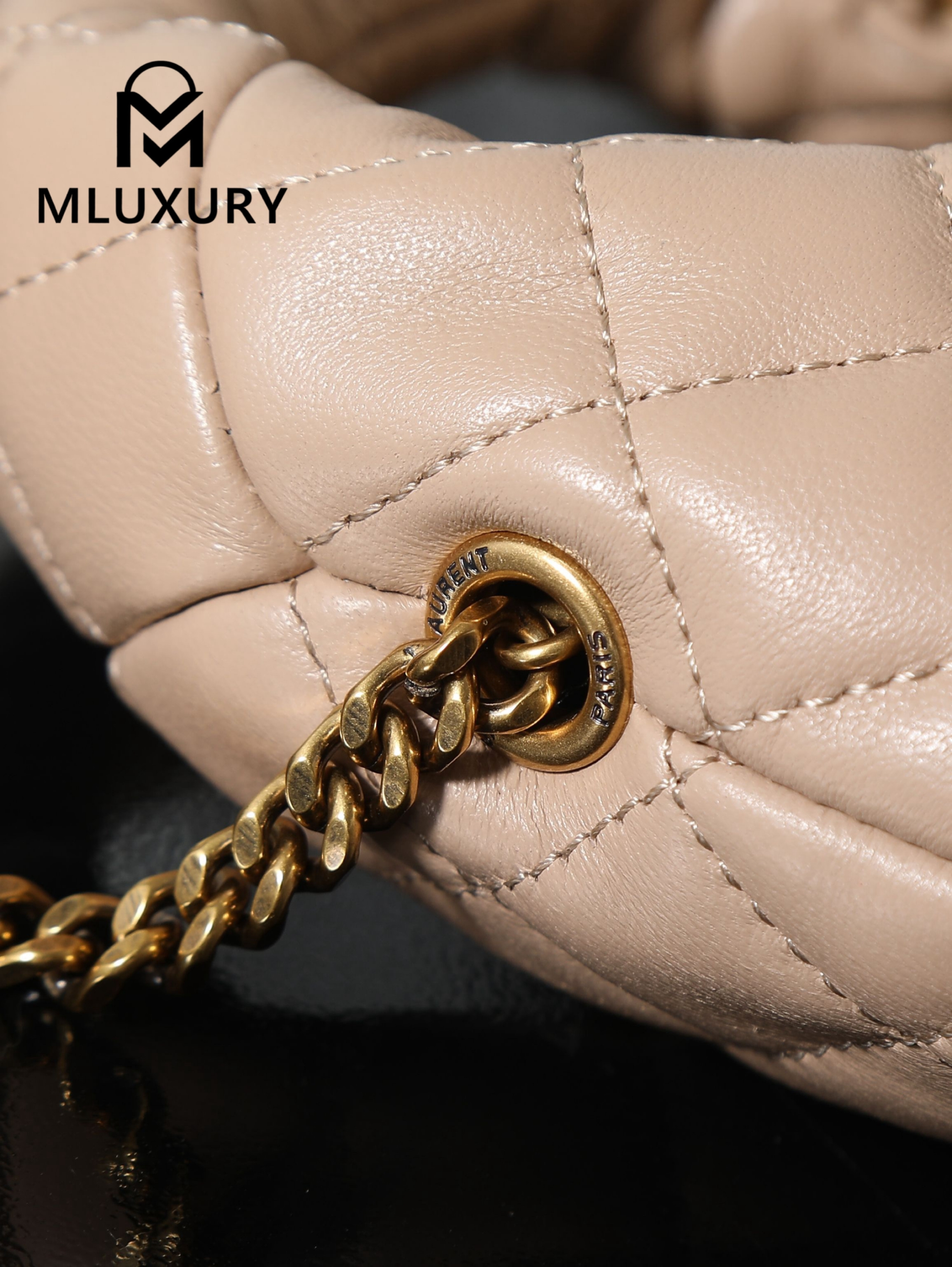 YSL ICARI NO Mini Lambskin Handbag, Apricot&Gold