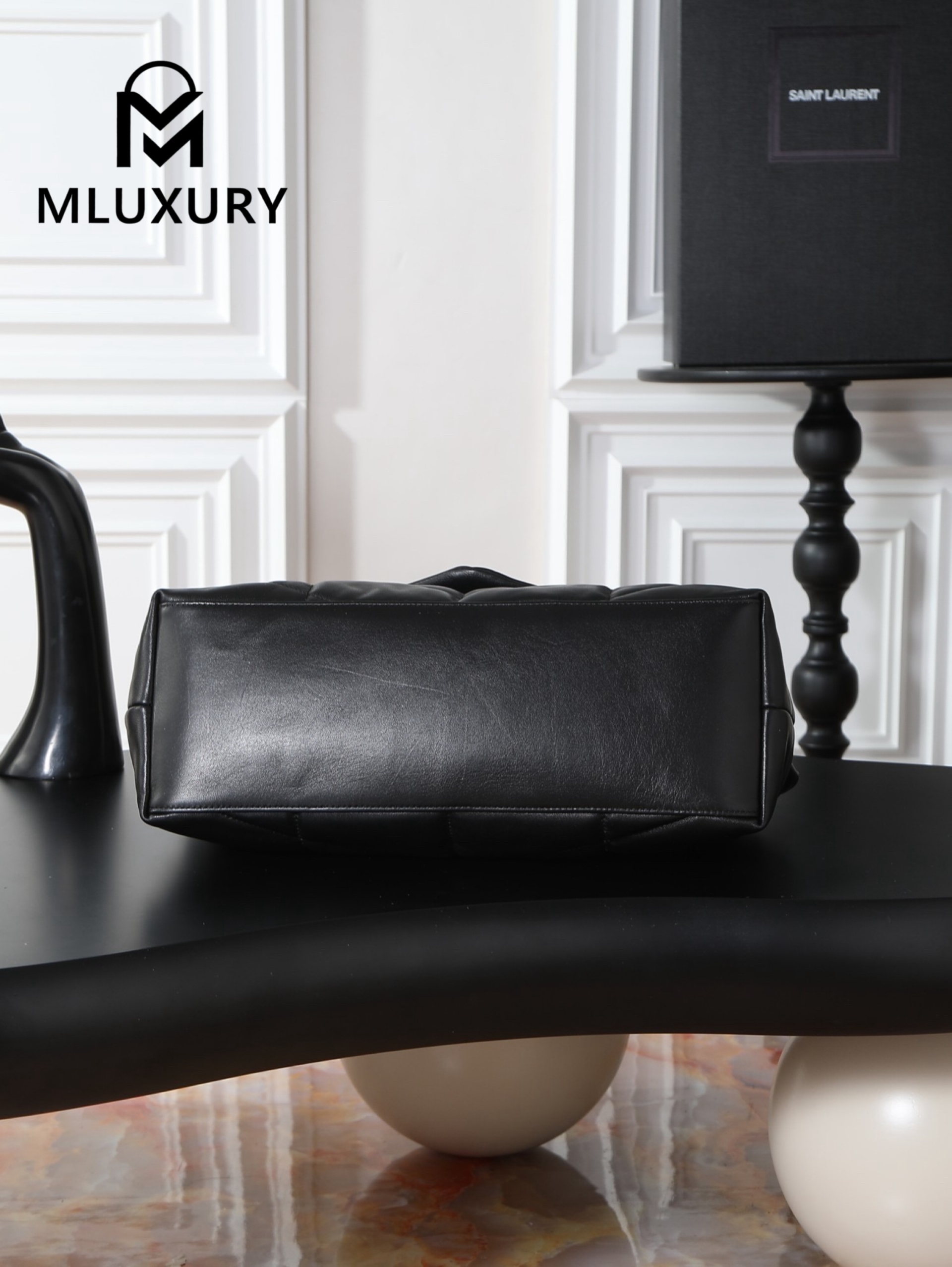 YSL Loulou Puffer_35cm, Black Lambskin with Silver Buckle