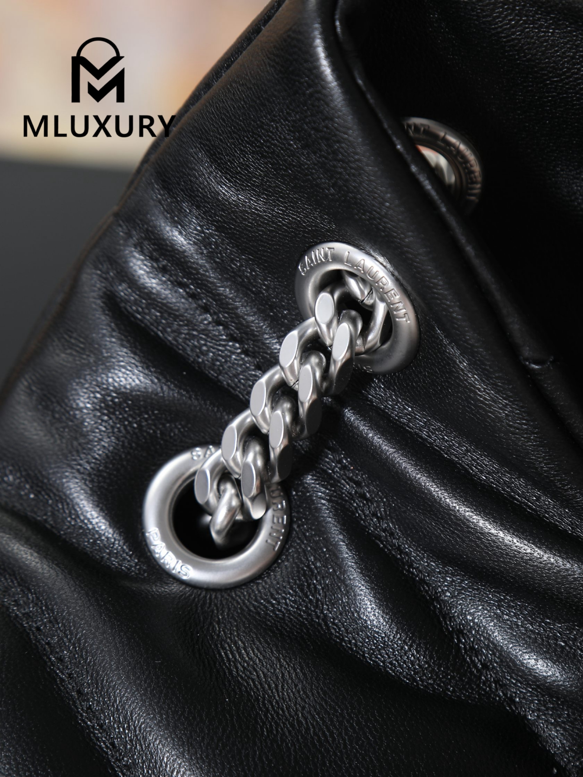 YSL Loulou Puffer_35cm, Black Lambskin with Silver Buckle