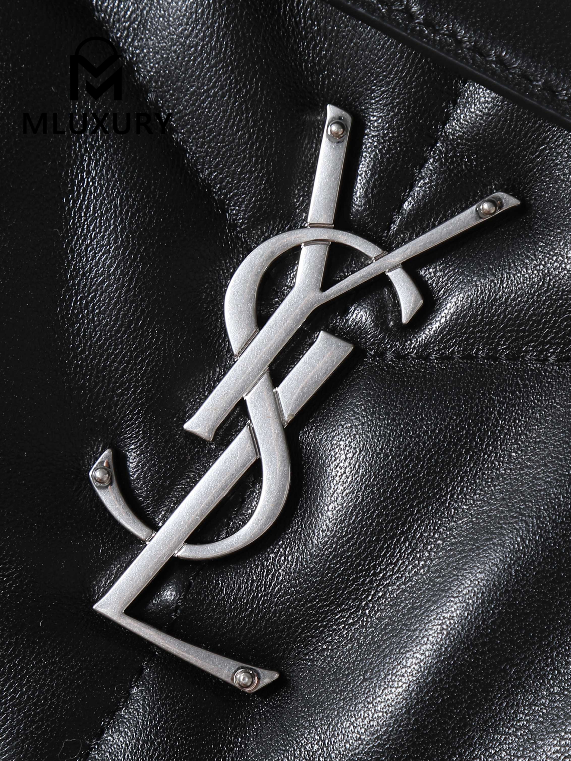 YSL Loulou Puffer_35cm, Black Lambskin with Silver Buckle