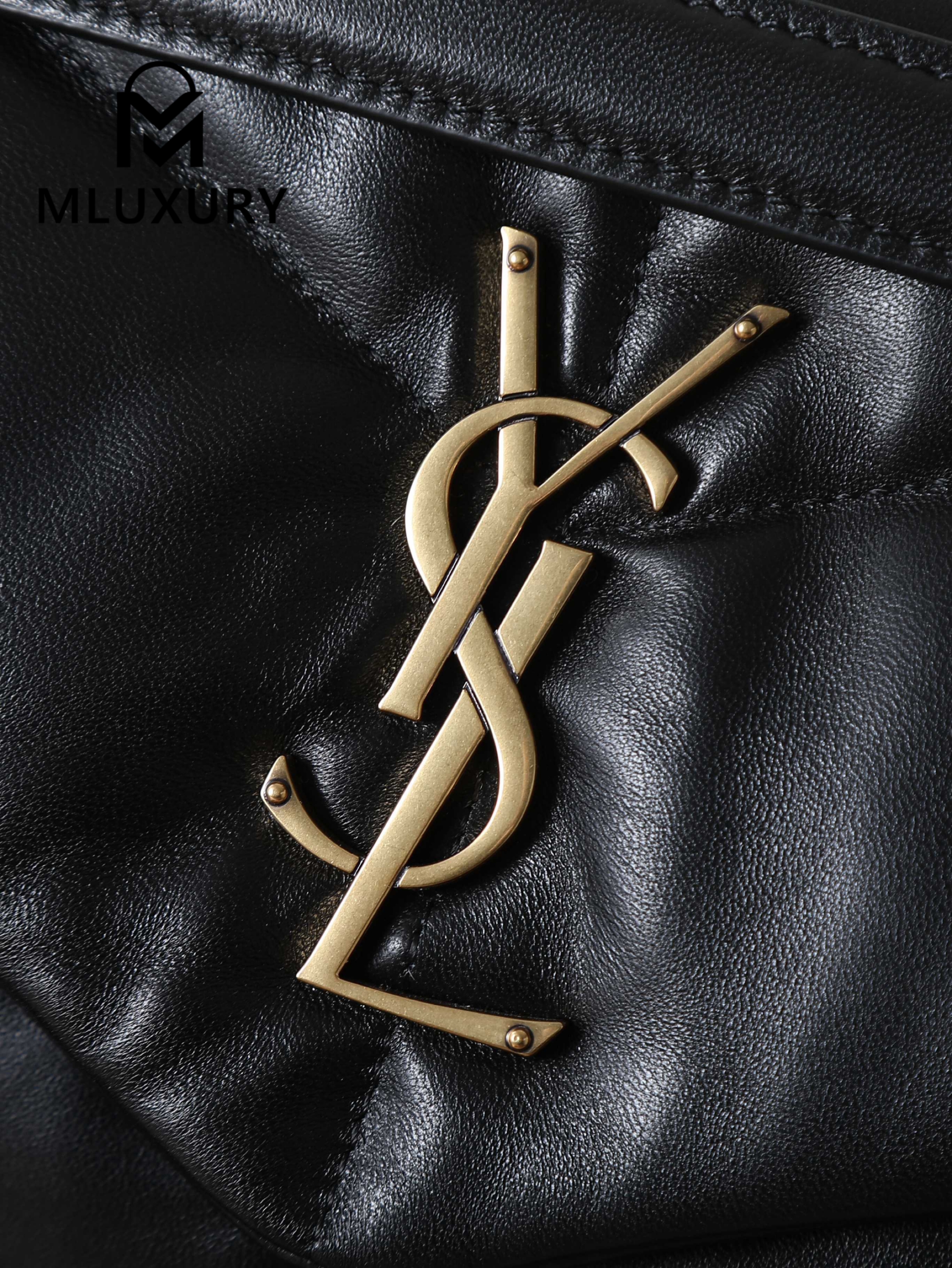 YSL Loulou Puffer_35cm, Black Lambskin with Gold Buckle