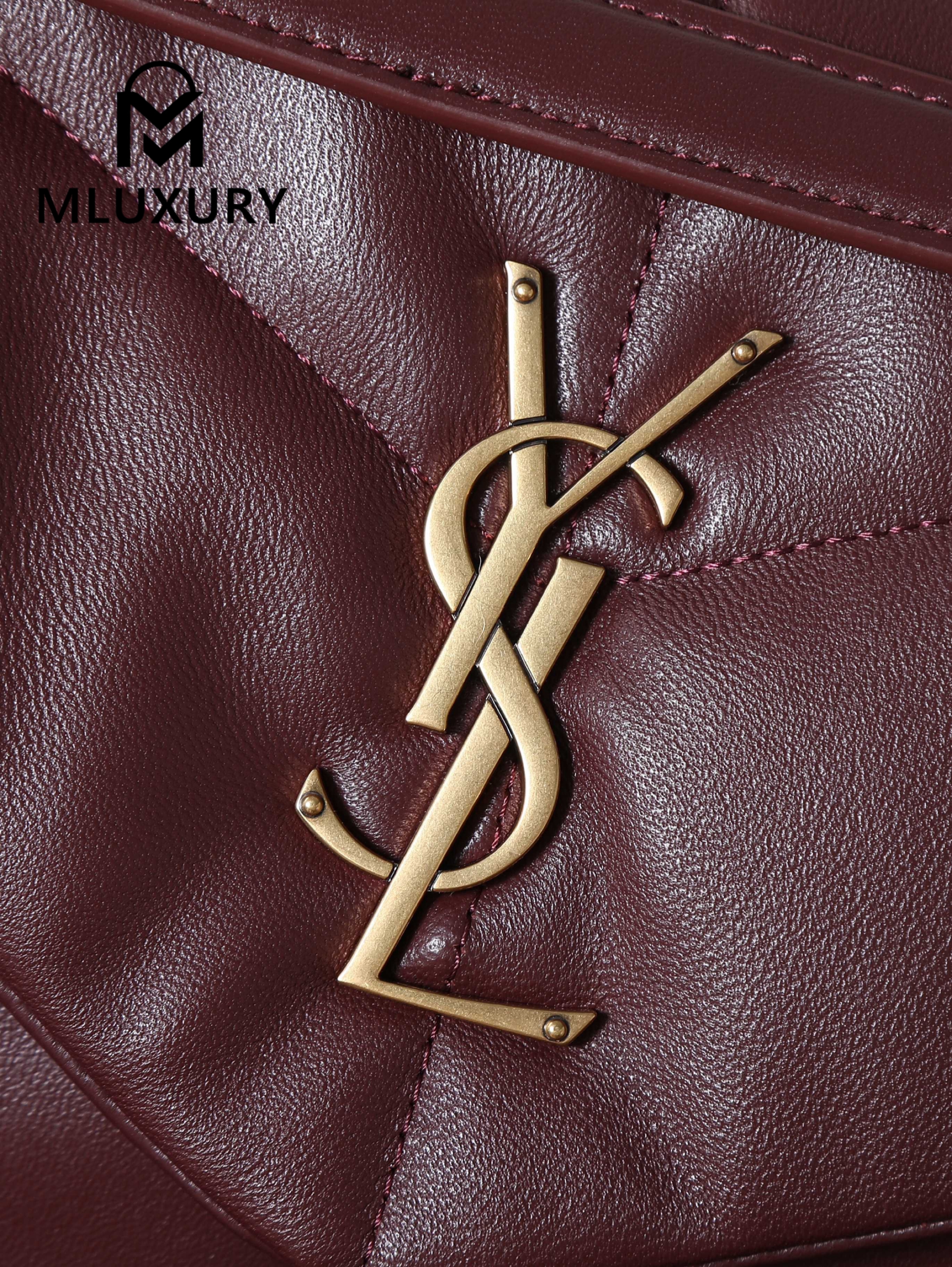 YSL Loulou Puffer_35cm, Burgundy Lambskin with Gold Buckle