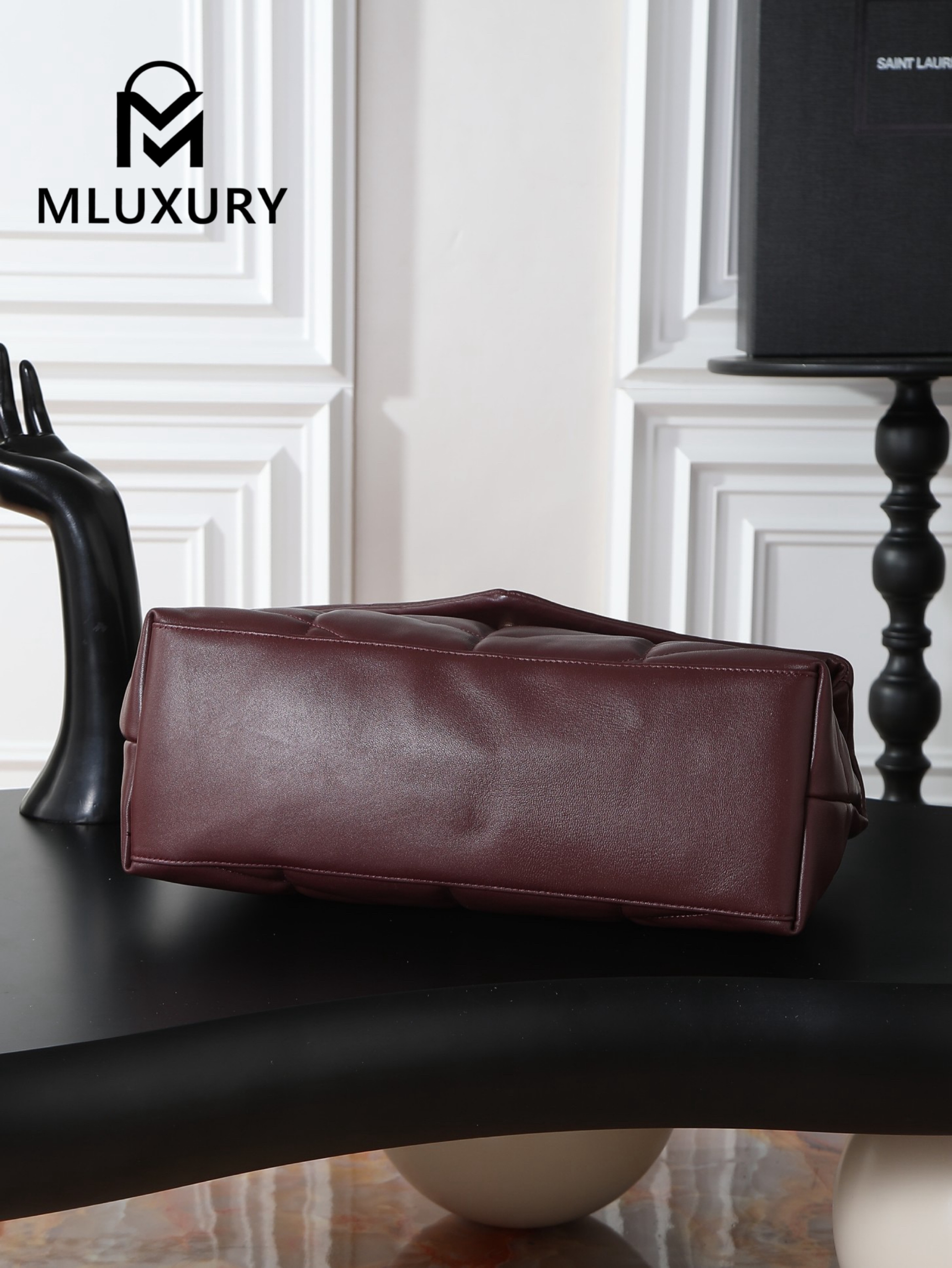 YSL Loulou Puffer_35cm, Burgundy Lambskin with Gold Buckle