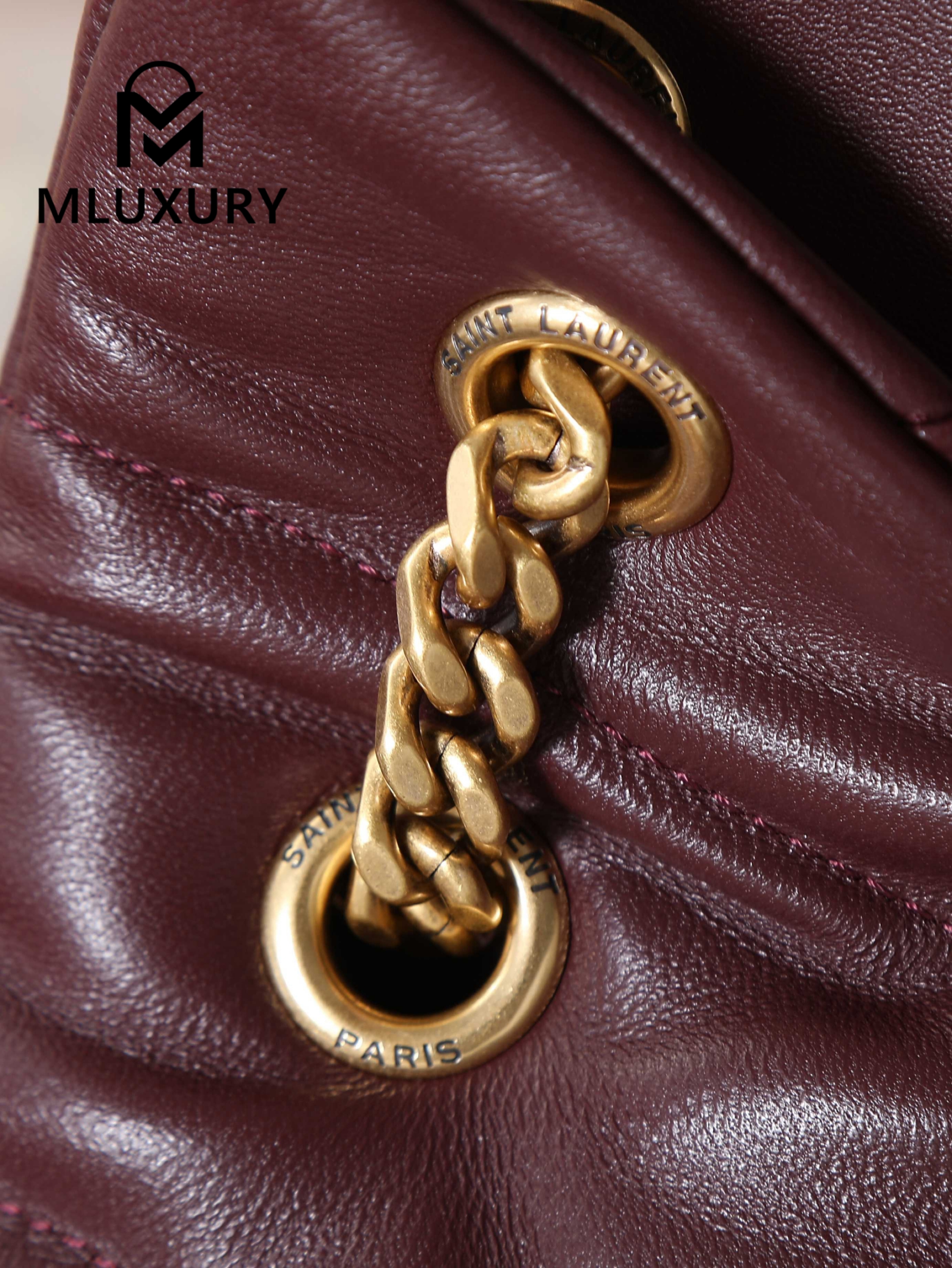 YSL Loulou Puffer_35cm, Burgundy Lambskin with Gold Buckle