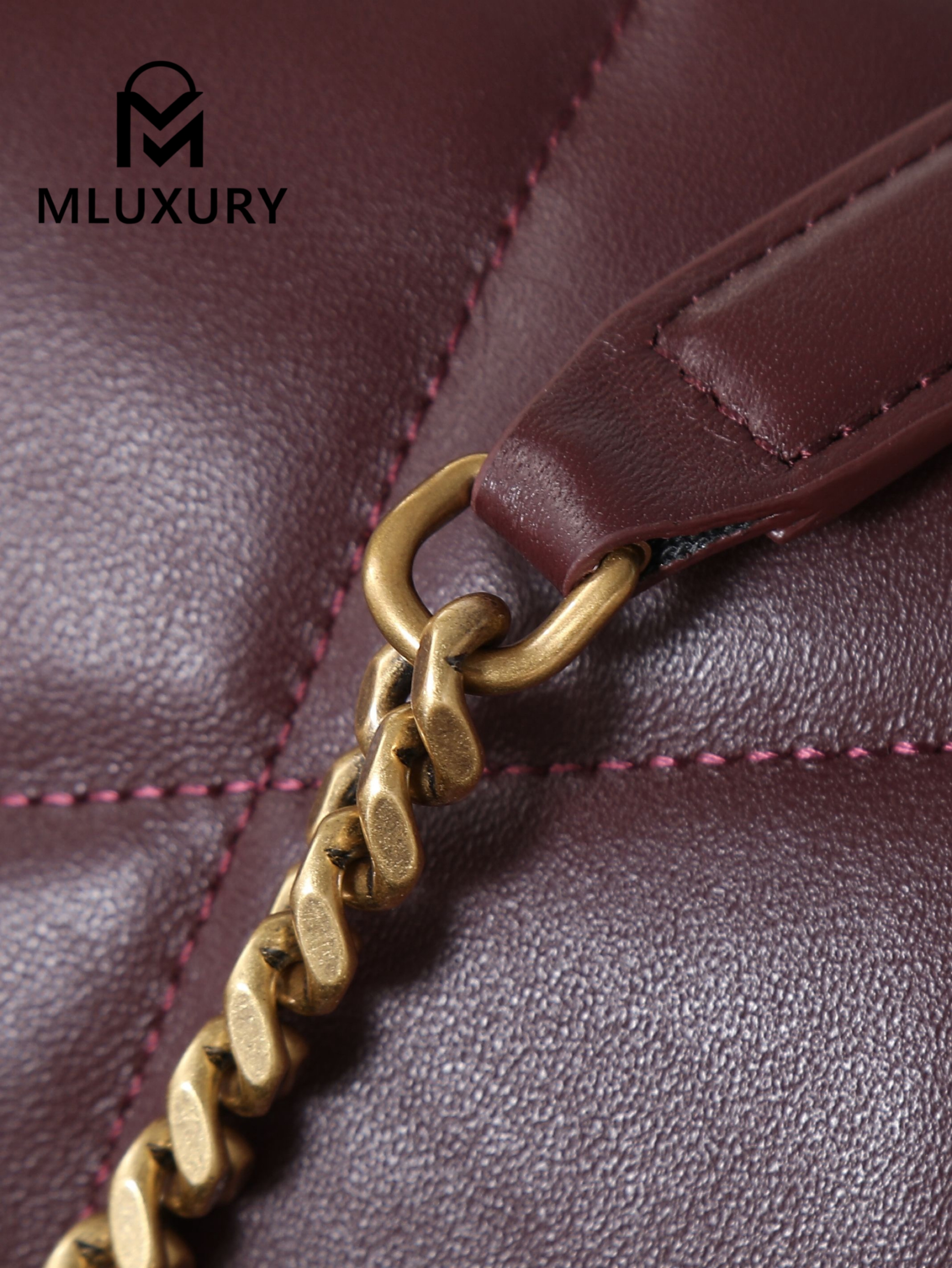 YSL Loulou Puffer_35cm, Burgundy Lambskin with Gold Buckle
