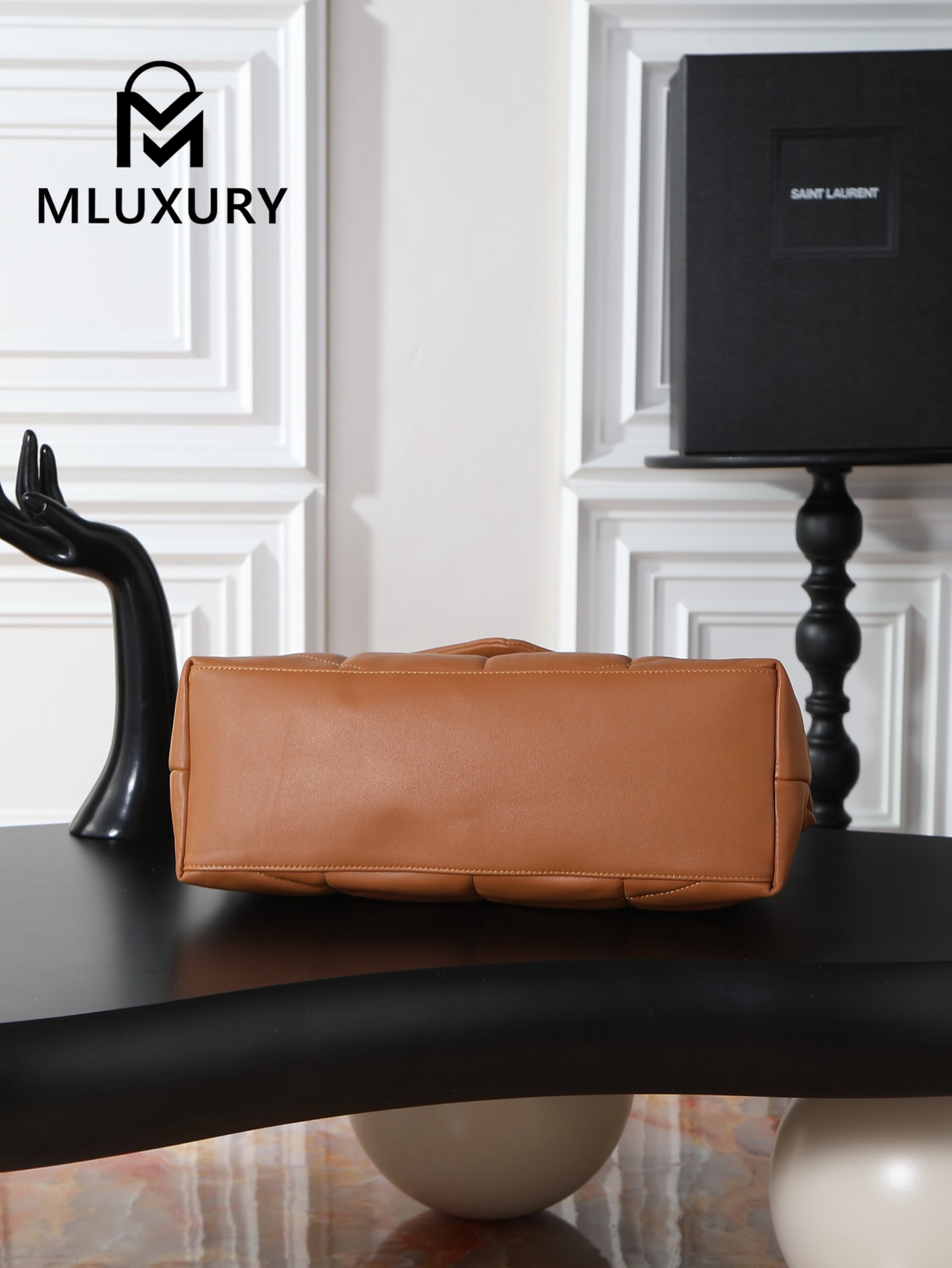 YSL Loulou Puffer_35cm, Tan Lambskin with Gold Buckle