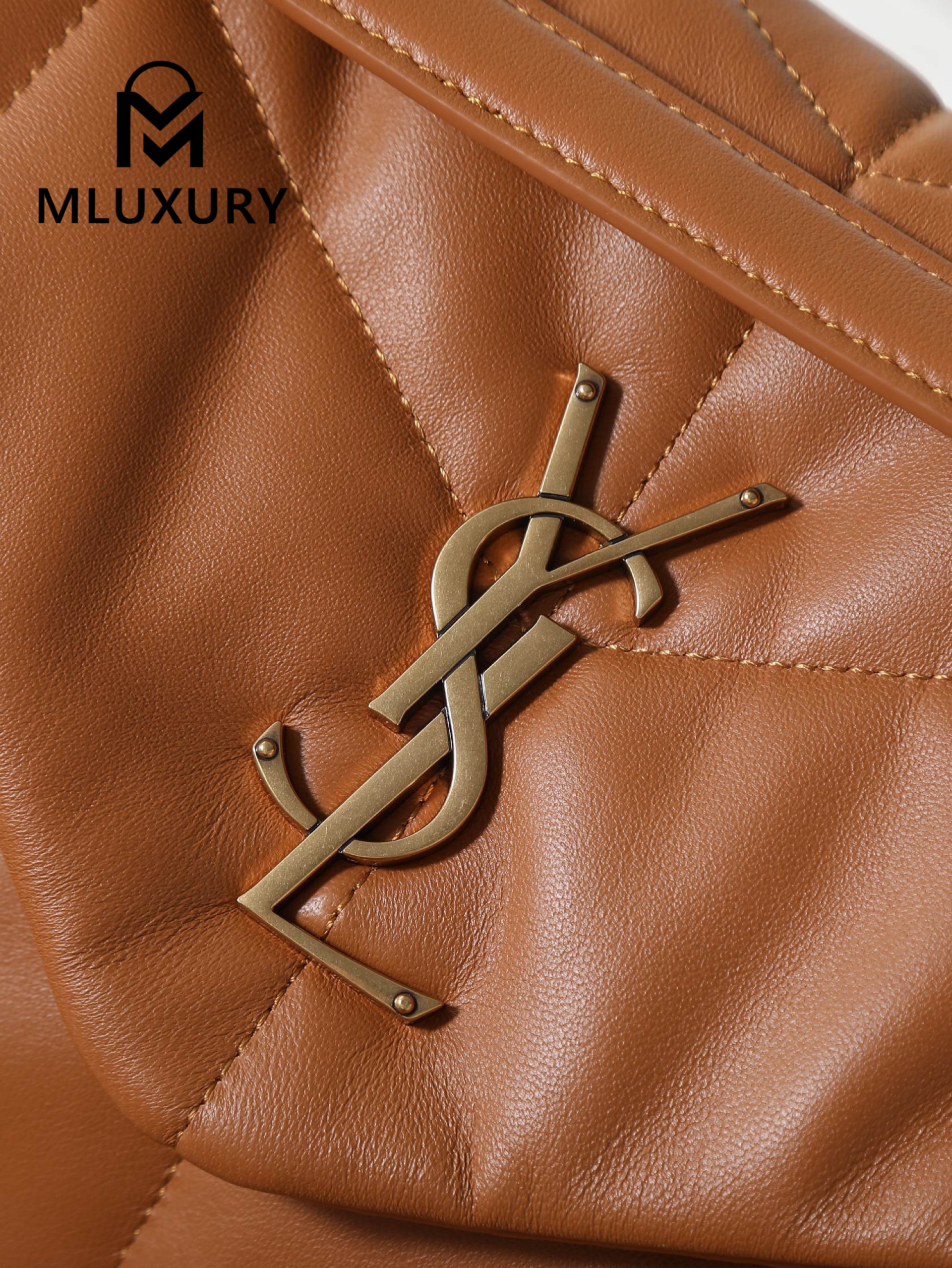 YSL Loulou Puffer_35cm, Tan Lambskin with Gold Buckle