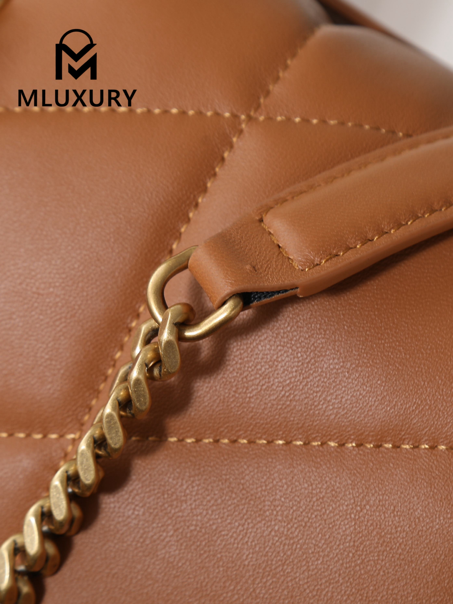 YSL Loulou Puffer_35cm, Tan Lambskin with Gold Buckle
