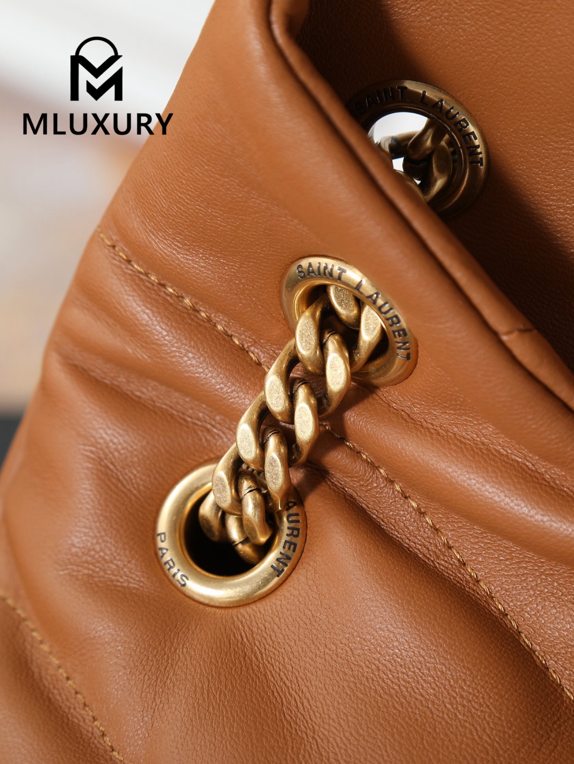 YSL Loulou Puffer_35cm, Tan Lambskin with Gold Buckle