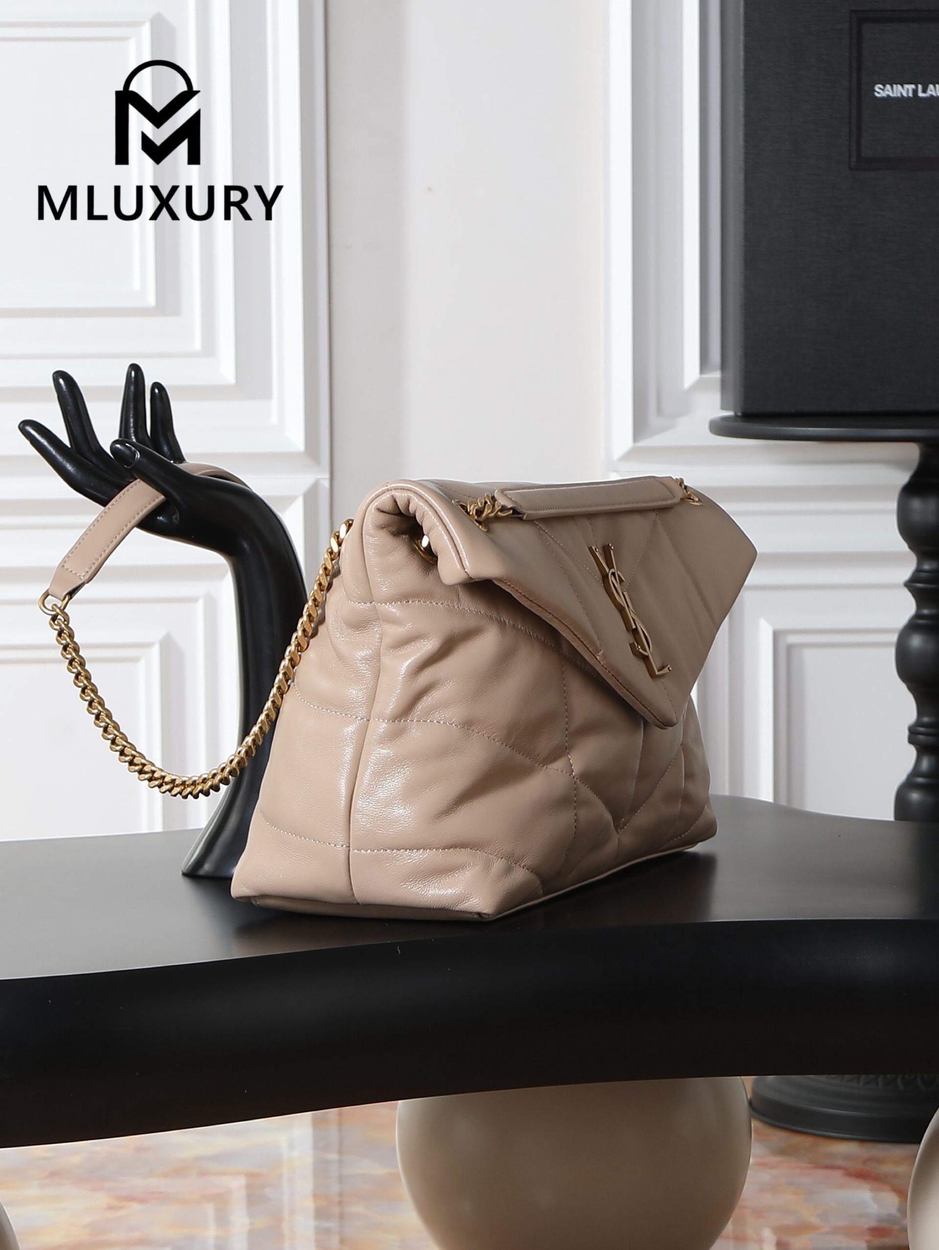 YSL Loulou Puffer_35cm, Apricot Lambskin with Gold Buckle