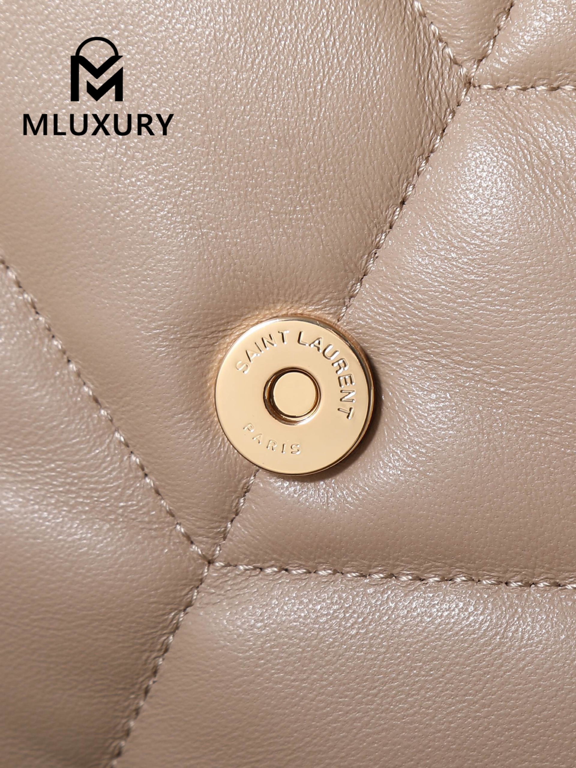 YSL Loulou Puffer_35cm, Apricot Lambskin with Gold Buckle