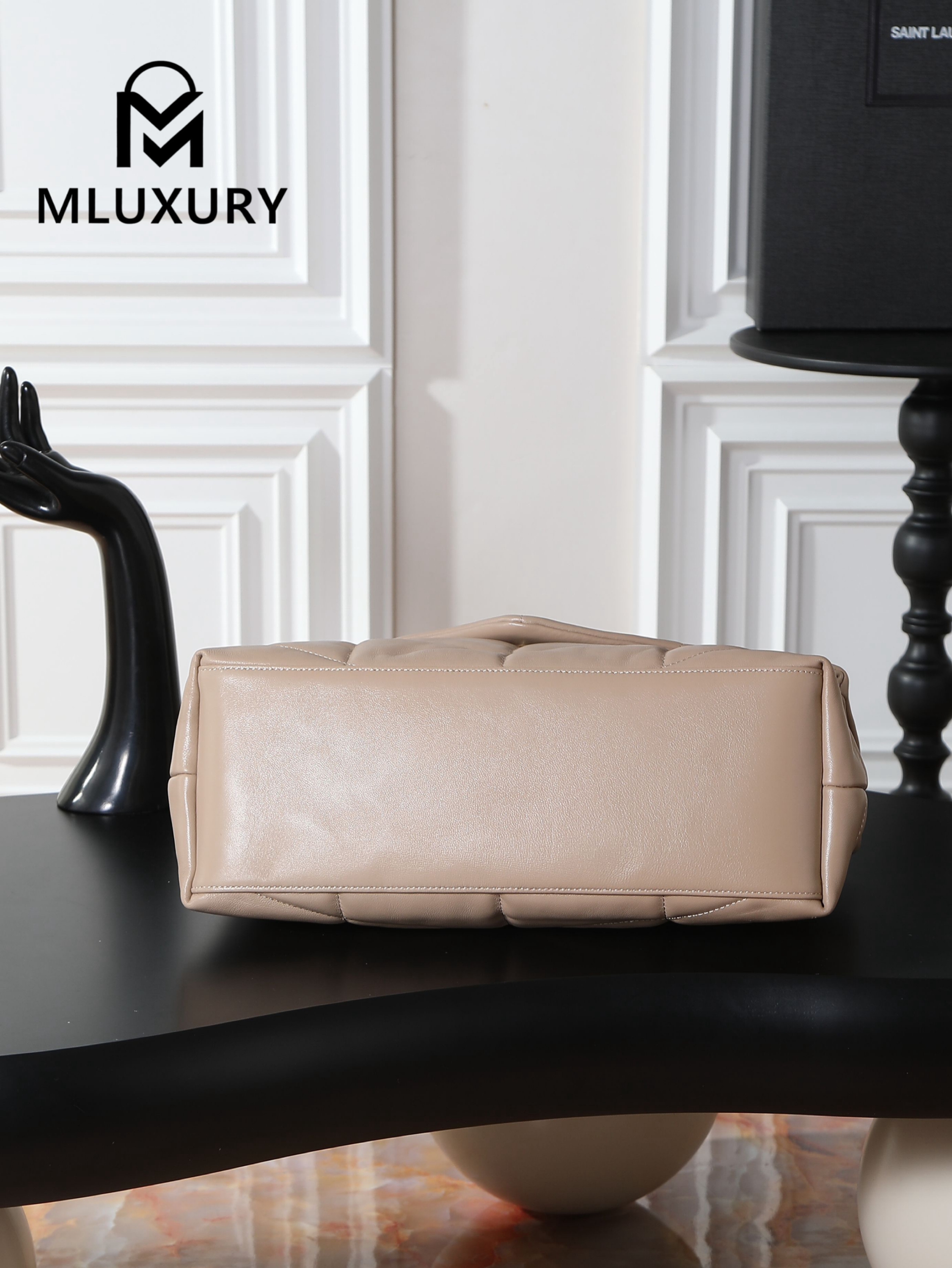 YSL Loulou Puffer_35cm, Apricot Lambskin with Gold Buckle