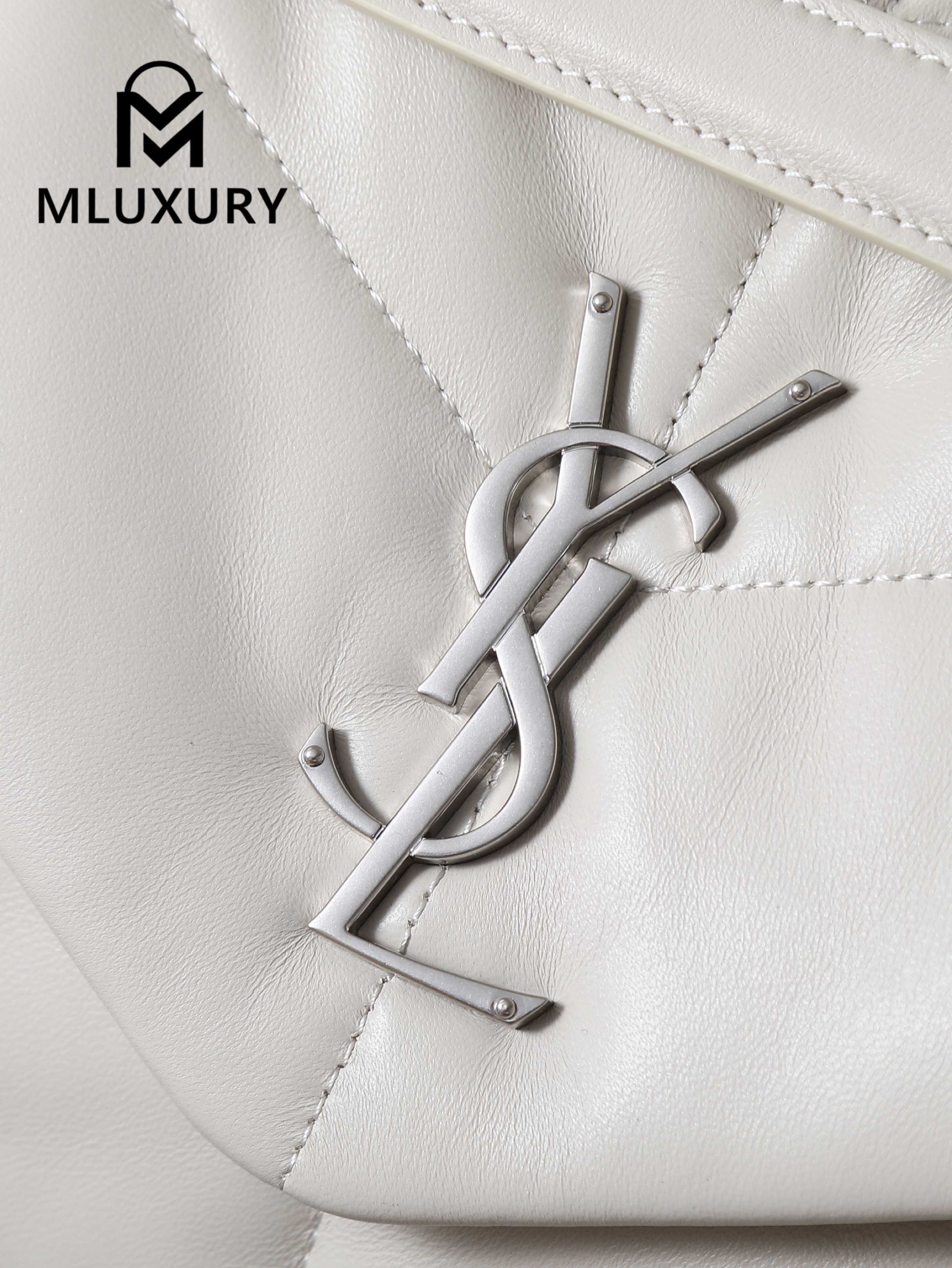YSL Loulou Puffer_35cm, White Lambskin with Silver Buckle