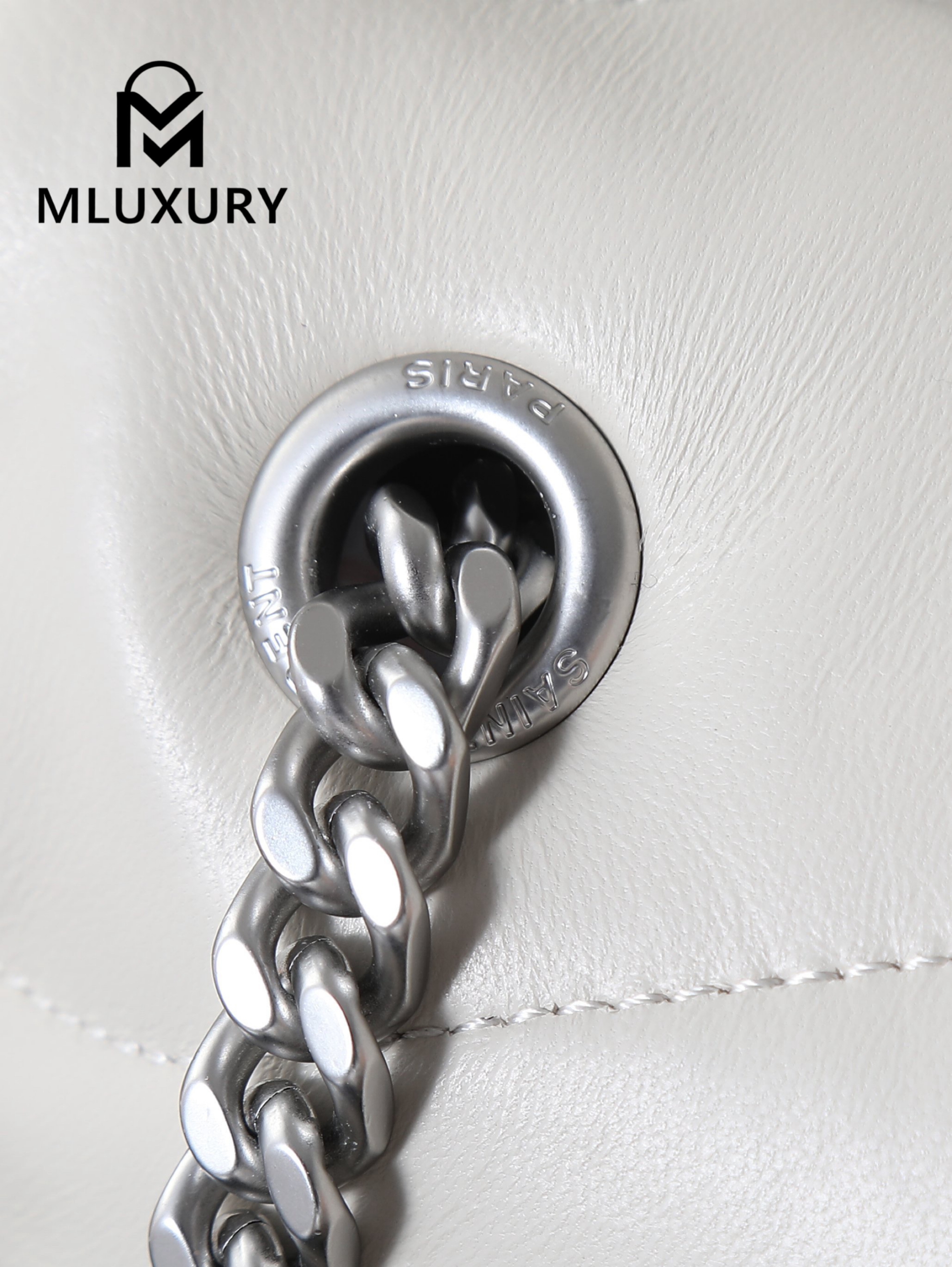 YSL Loulou Puffer_35cm, White Lambskin with Silver Buckle