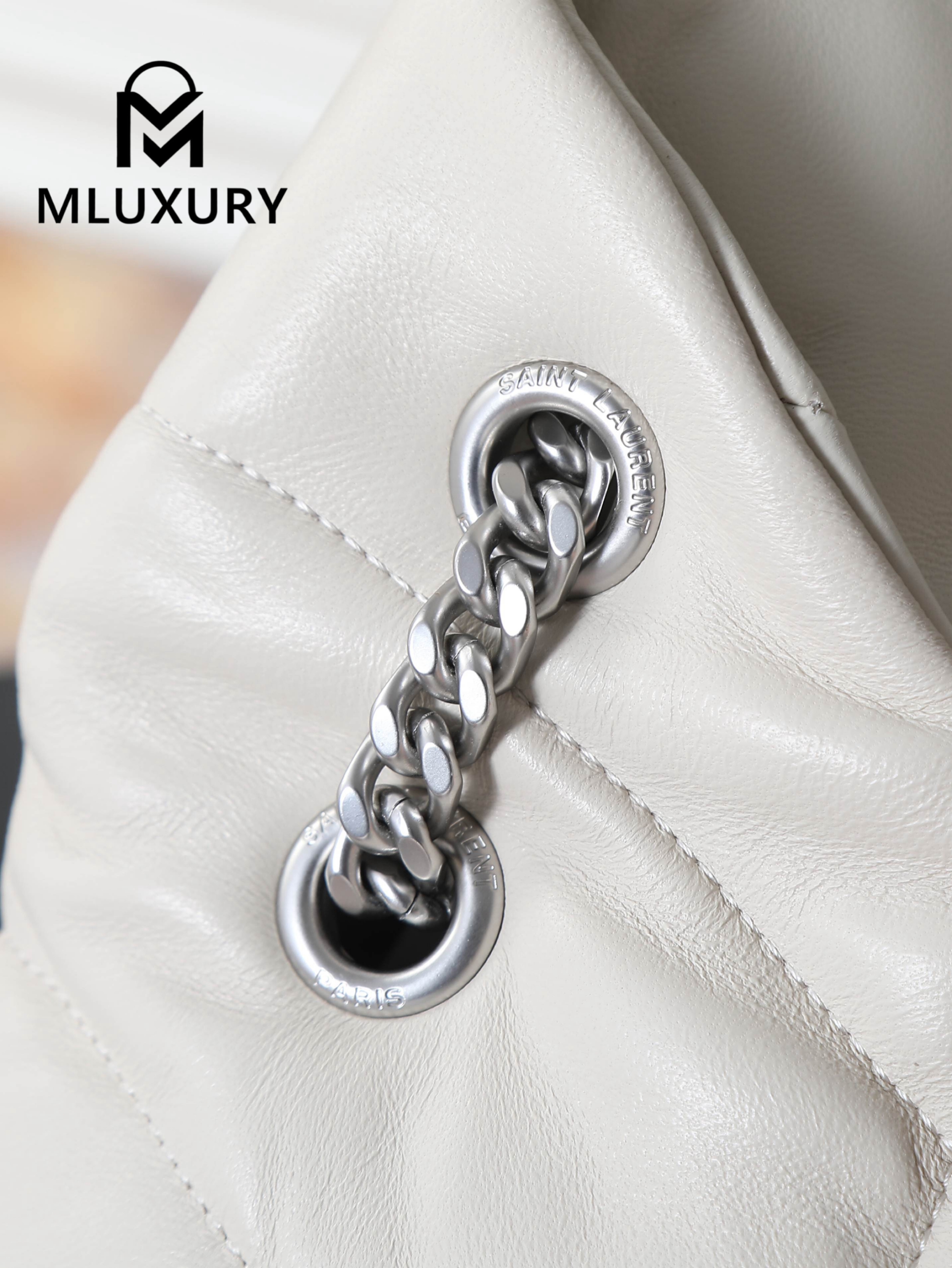 YSL Loulou Puffer_35cm, White Lambskin with Silver Buckle