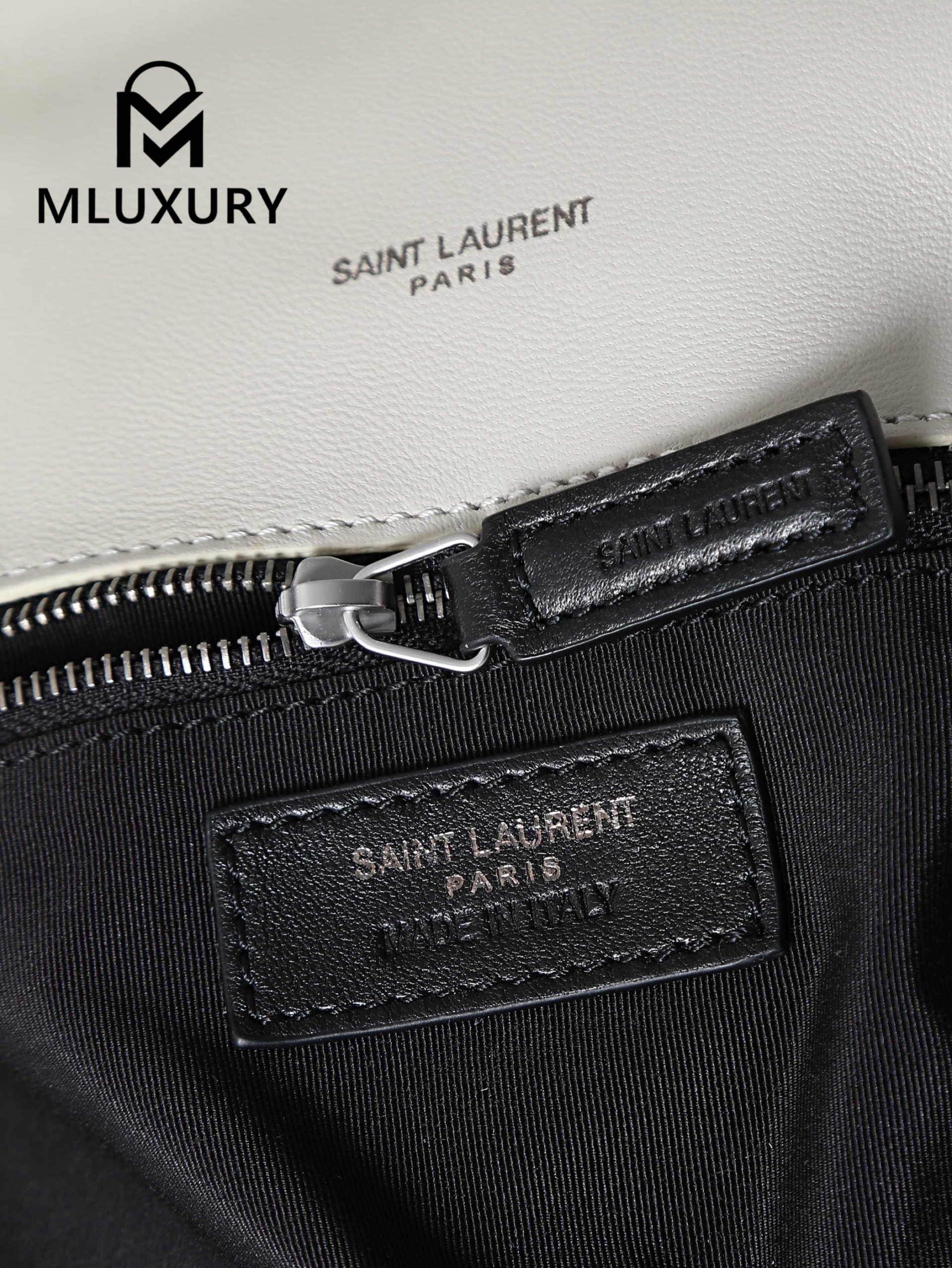 YSL Loulou Puffer_35cm, White Lambskin with Silver Buckle