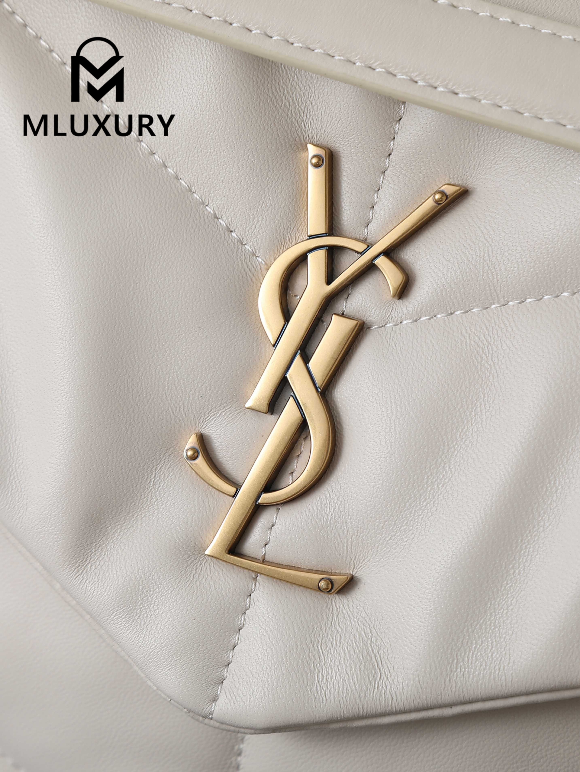 YSL Loulou Puffer_35cm, White Lambskin with Gold Buckle