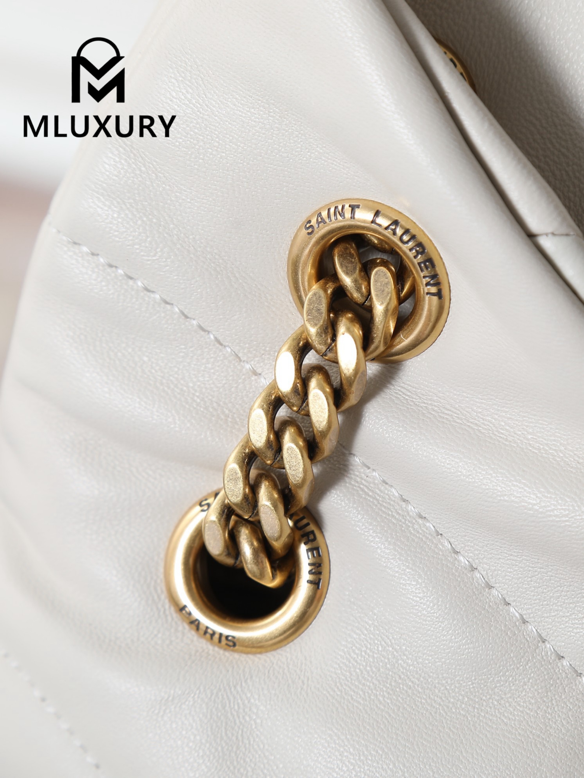 YSL Loulou Puffer_35cm, White Lambskin with Gold Buckle