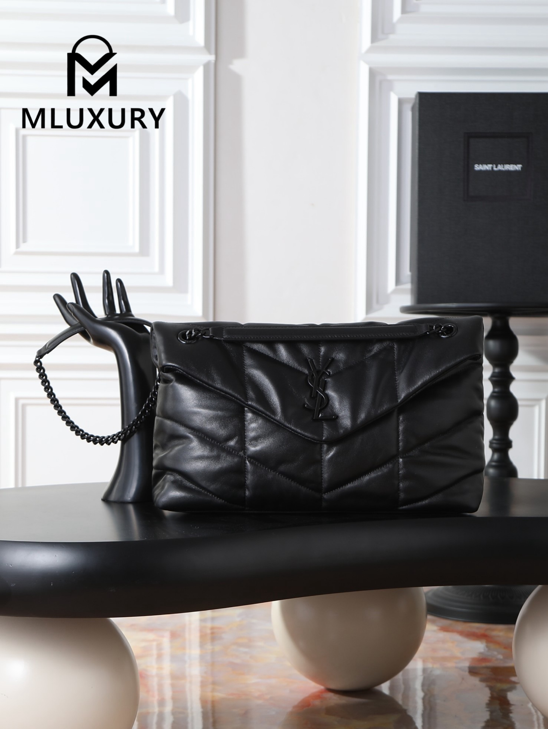 YSL Loulou Puffer_35cm, Black Lambskin with Black Buckle