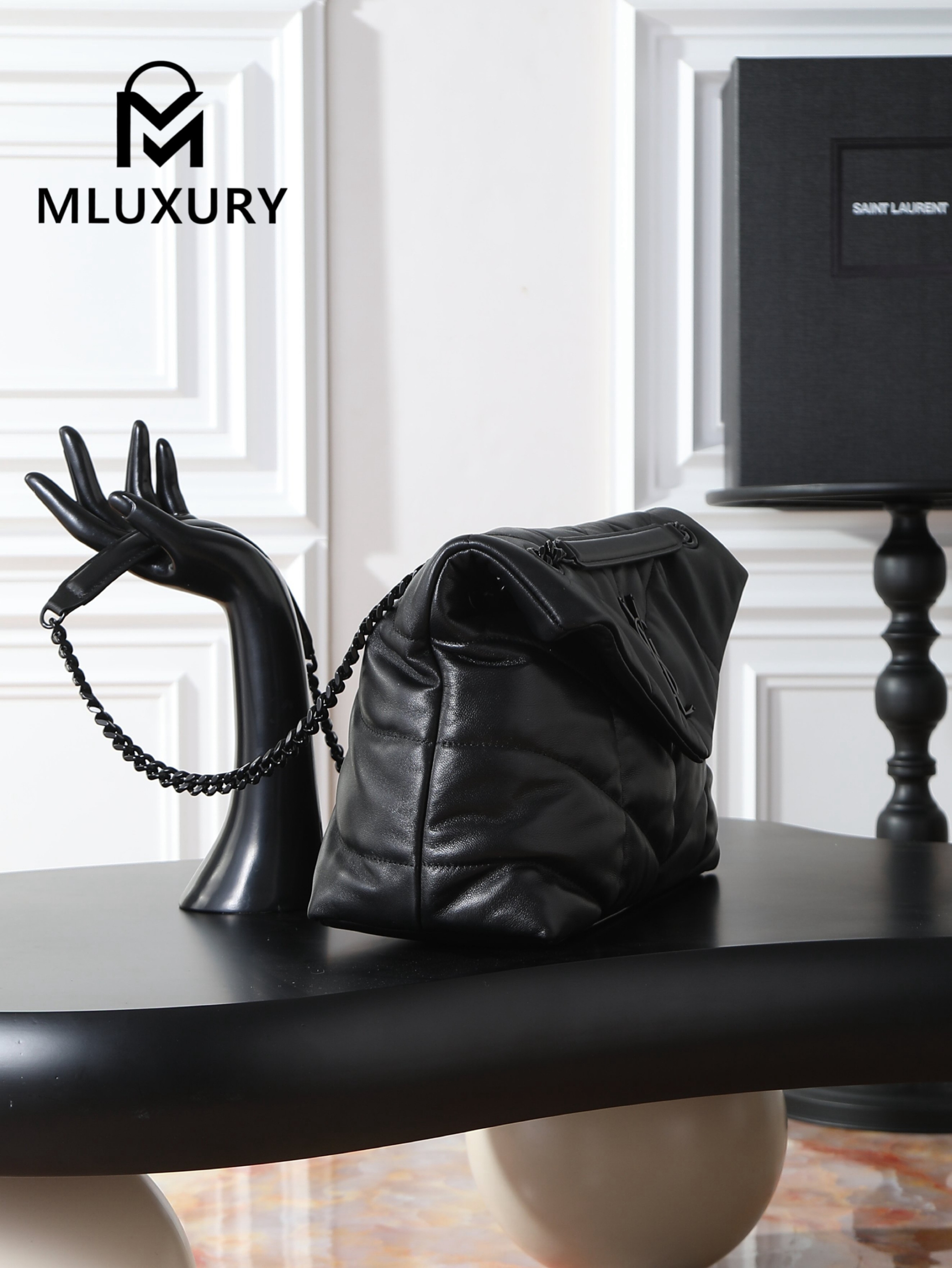 YSL Loulou Puffer_35cm, Black Lambskin with Black Buckle