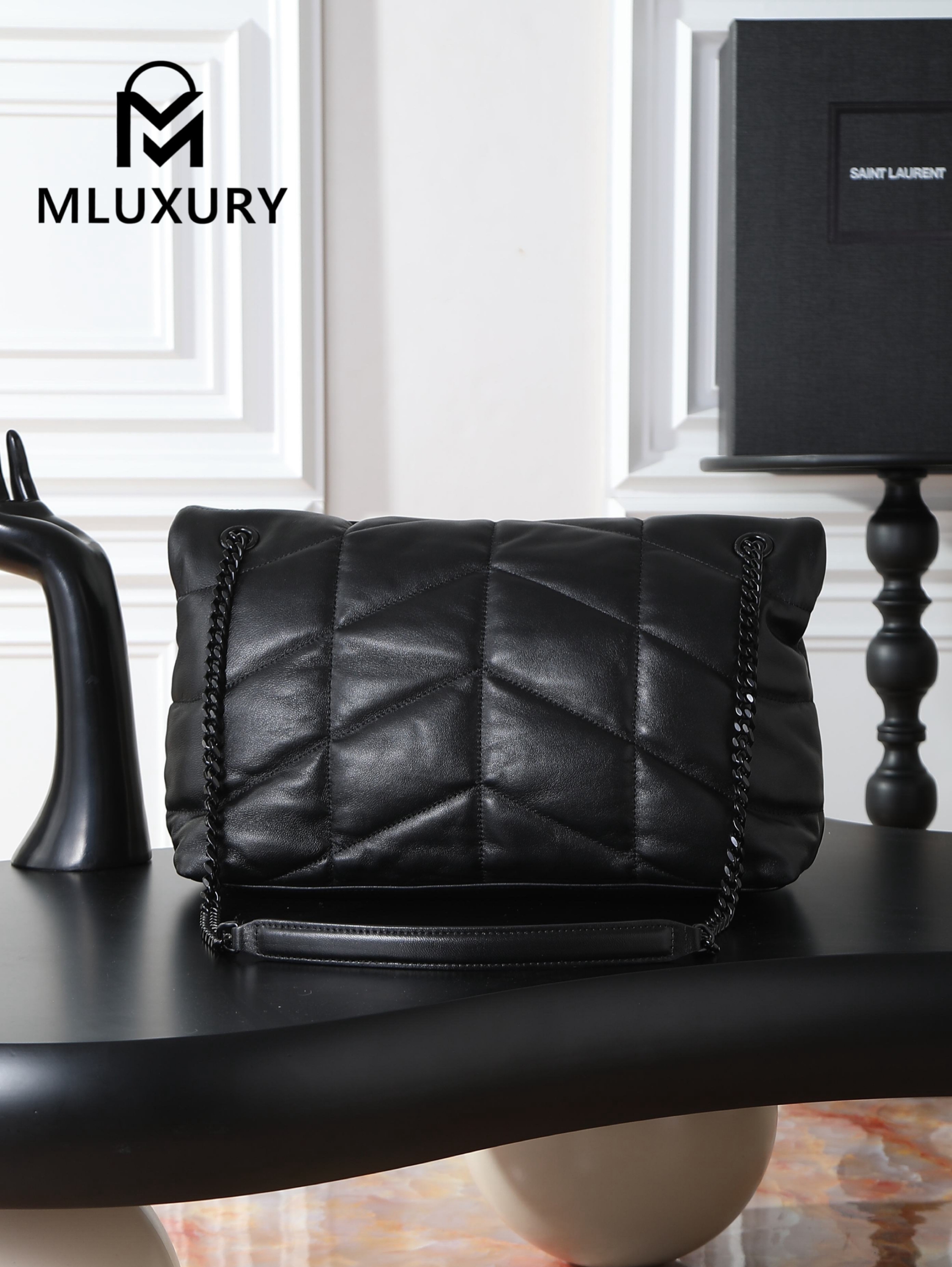 YSL Loulou Puffer_35cm, Black Lambskin with Black Buckle