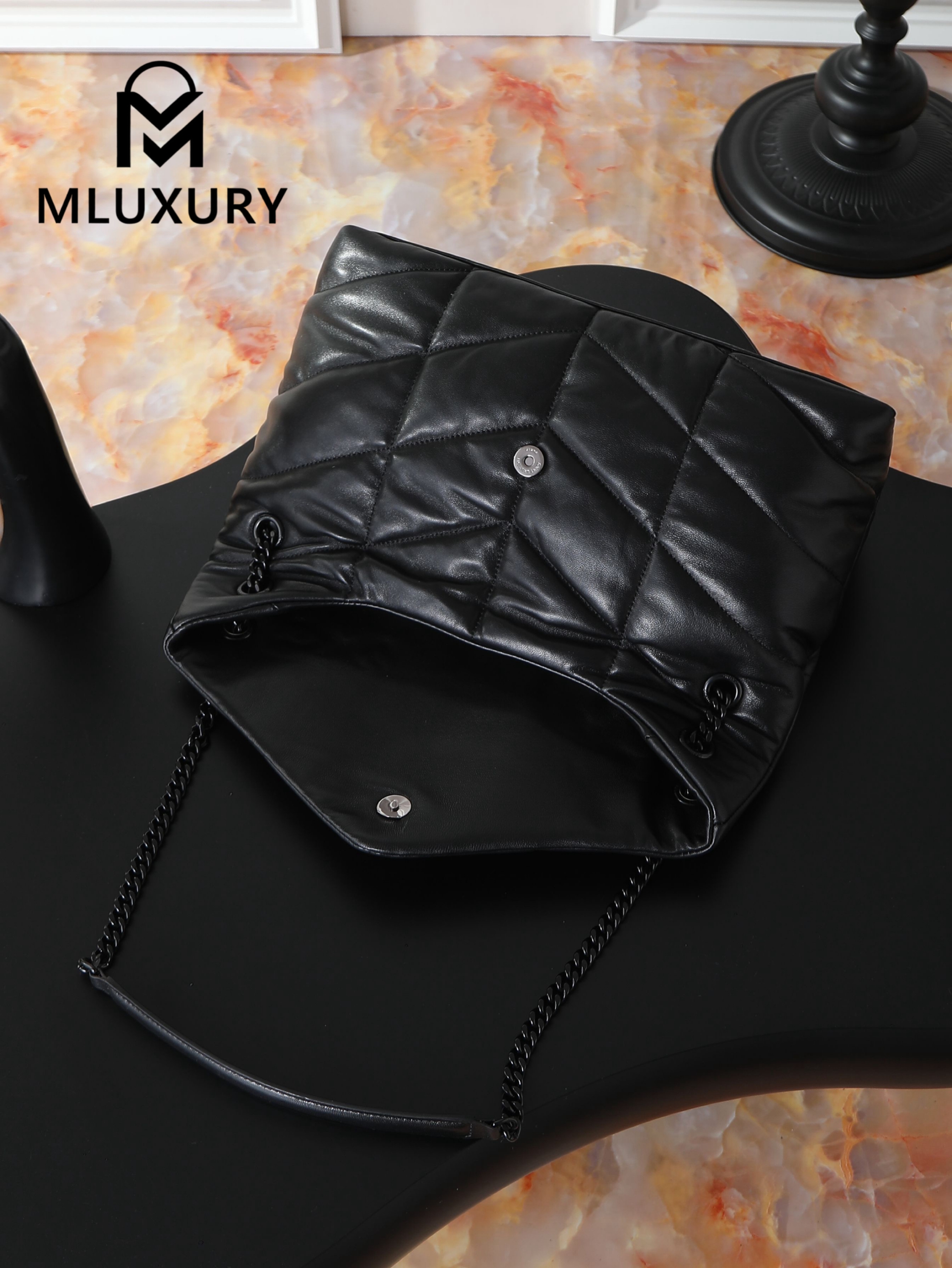 YSL Loulou Puffer_35cm, Black Lambskin with Black Buckle