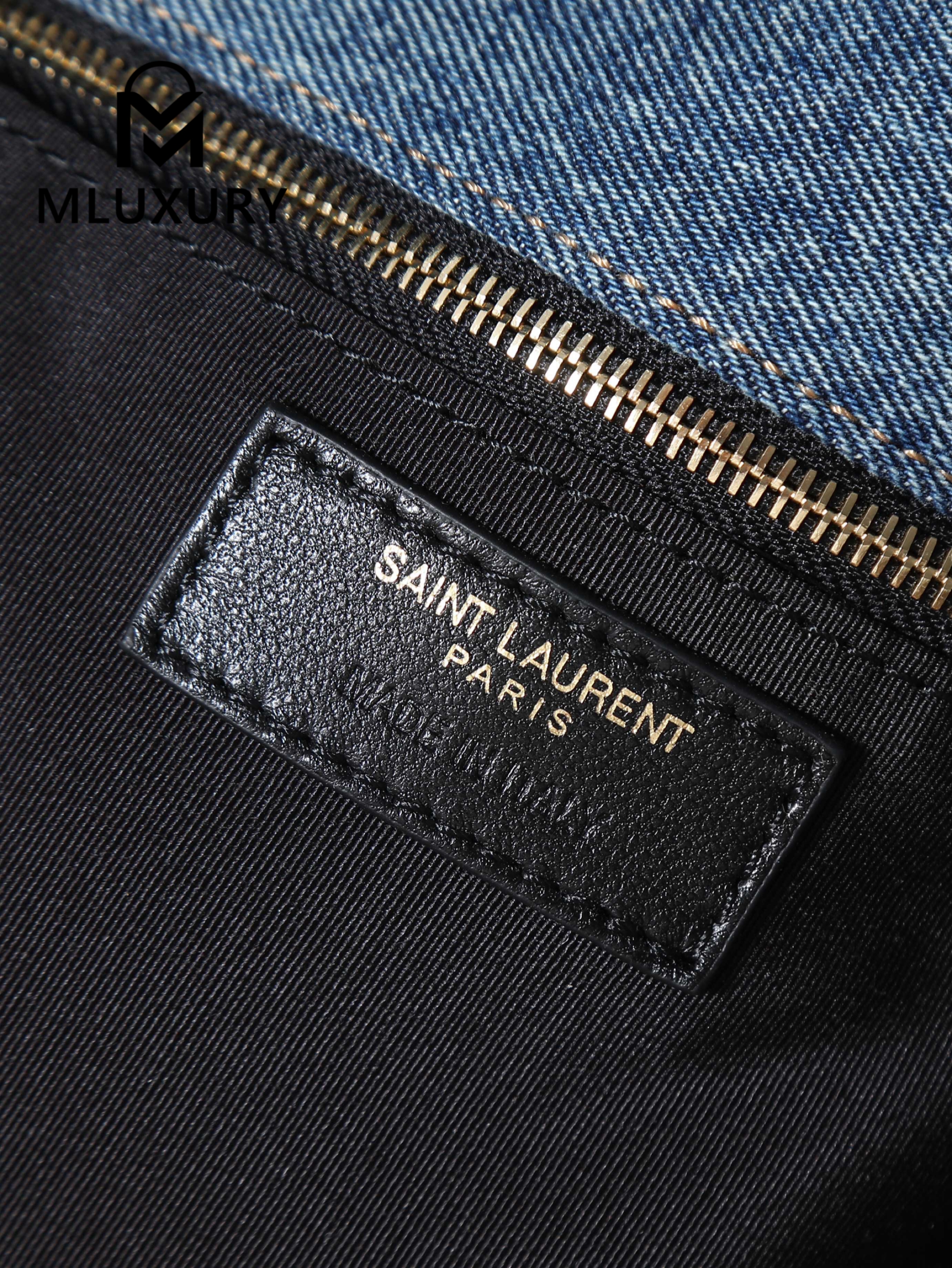 YSL Loulou Puffer_35cm, Blue Denim with Gold Buckle, Lambskin