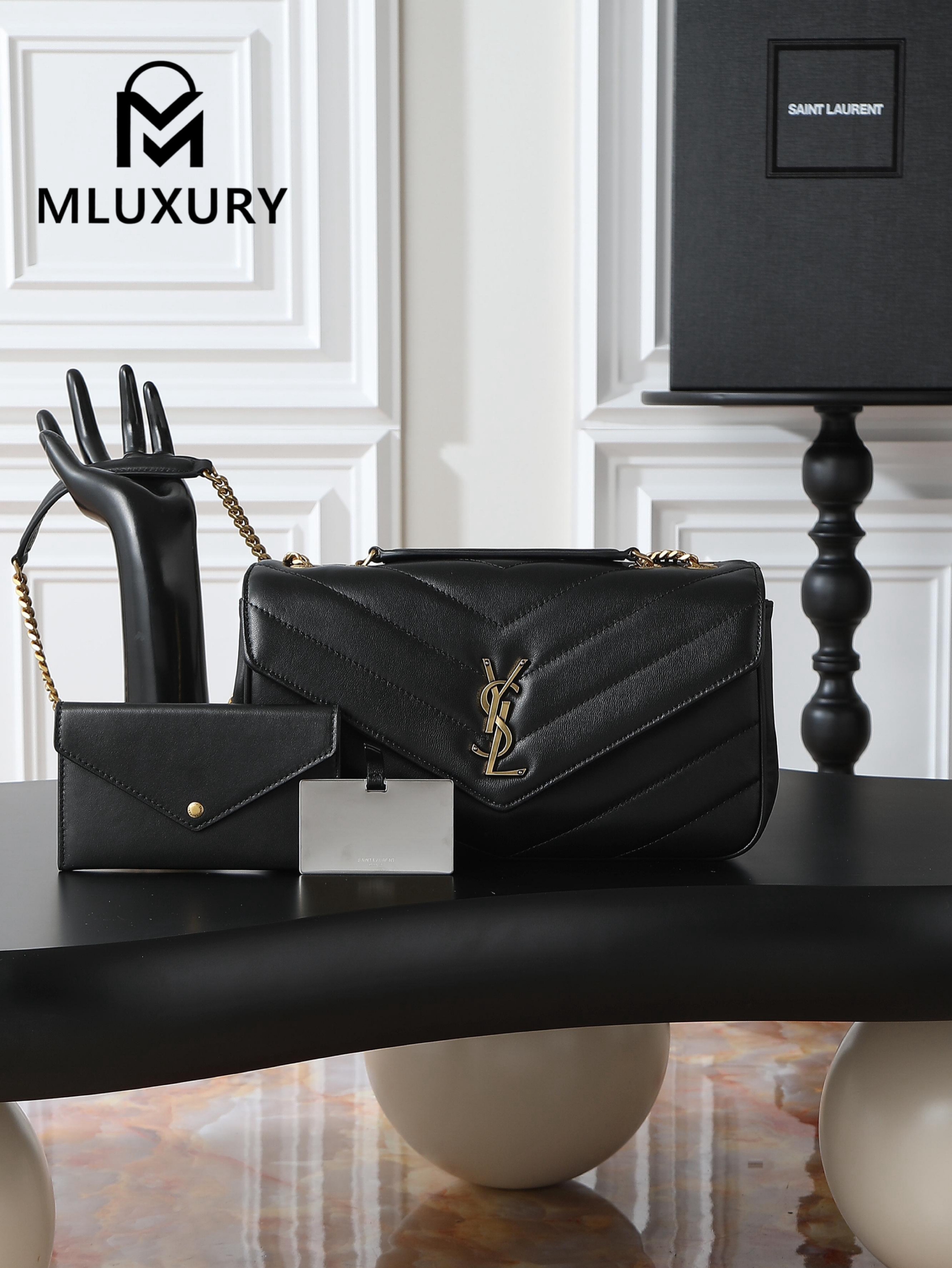 YSL Loulou_29cm, Black Lambskin with Gold Hardware