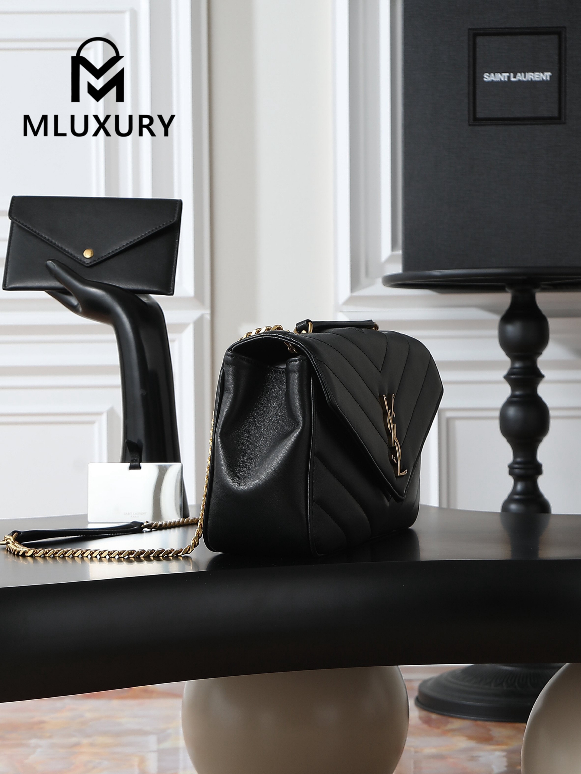 YSL Loulou_29cm, Black Lambskin with Gold Hardware