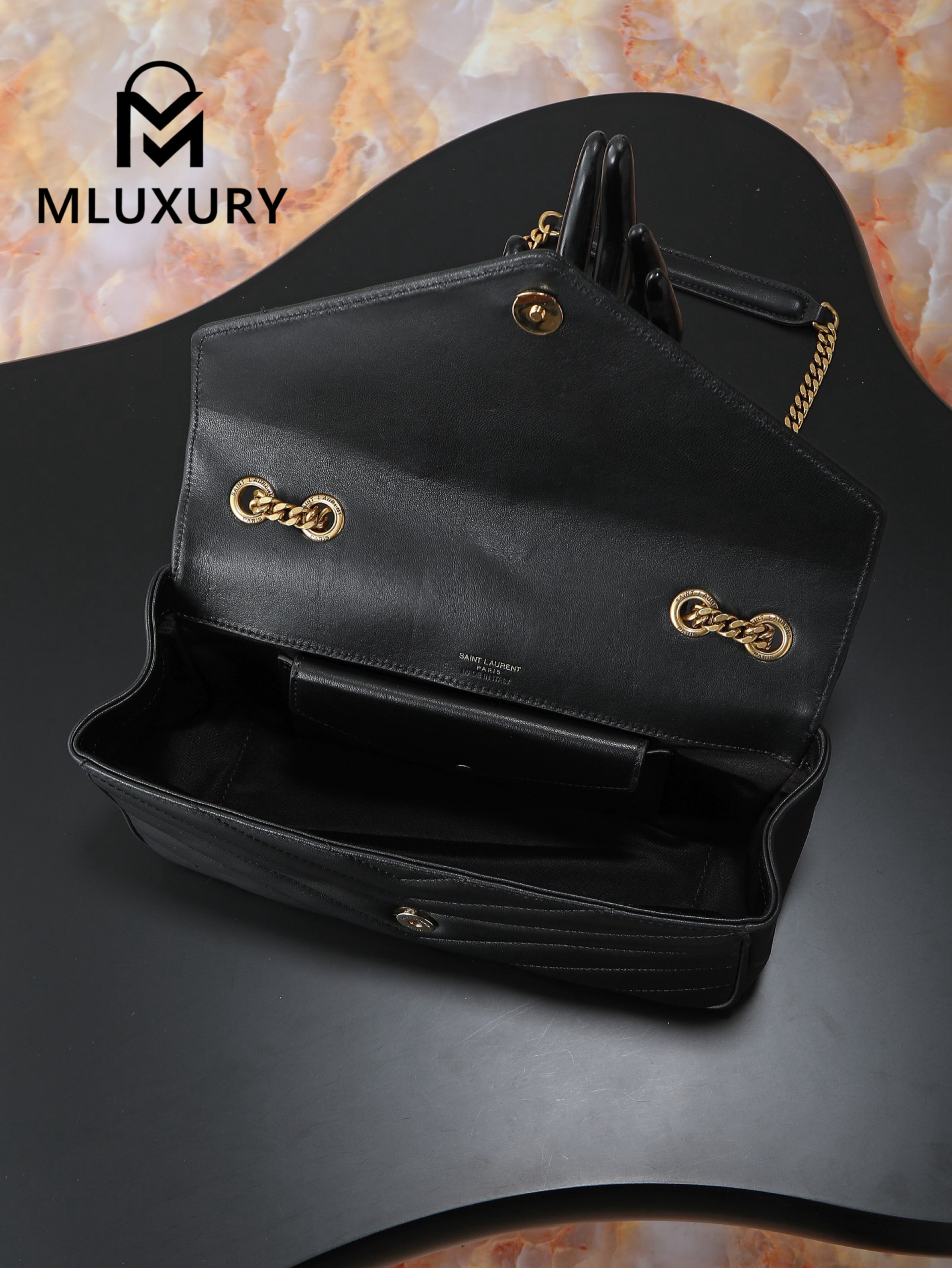 YSL Loulou_29cm, Black Lambskin with Gold Hardware