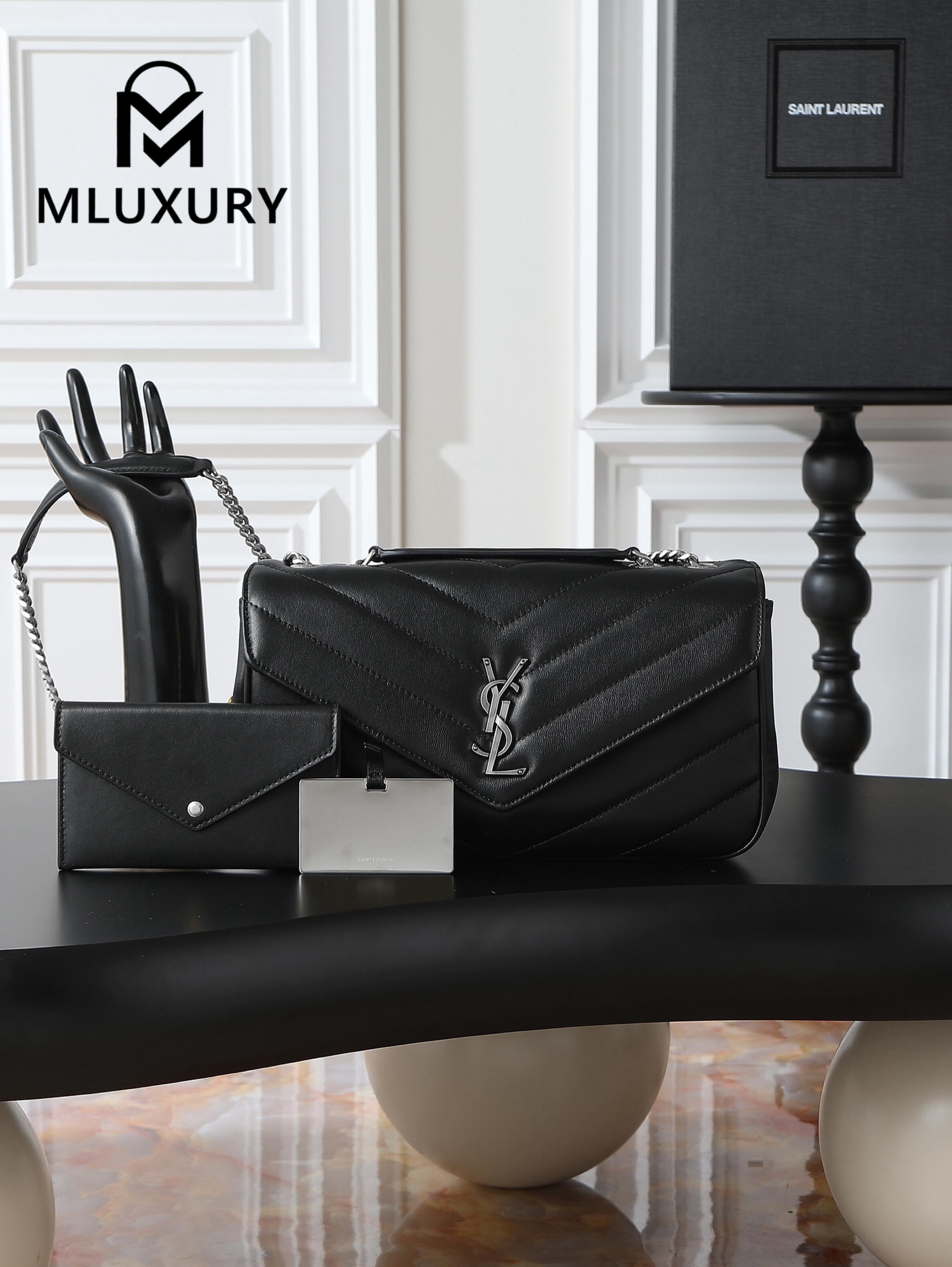 YSL Loulou_ 29cm, Black Lambskin Bag with Silver Buckle