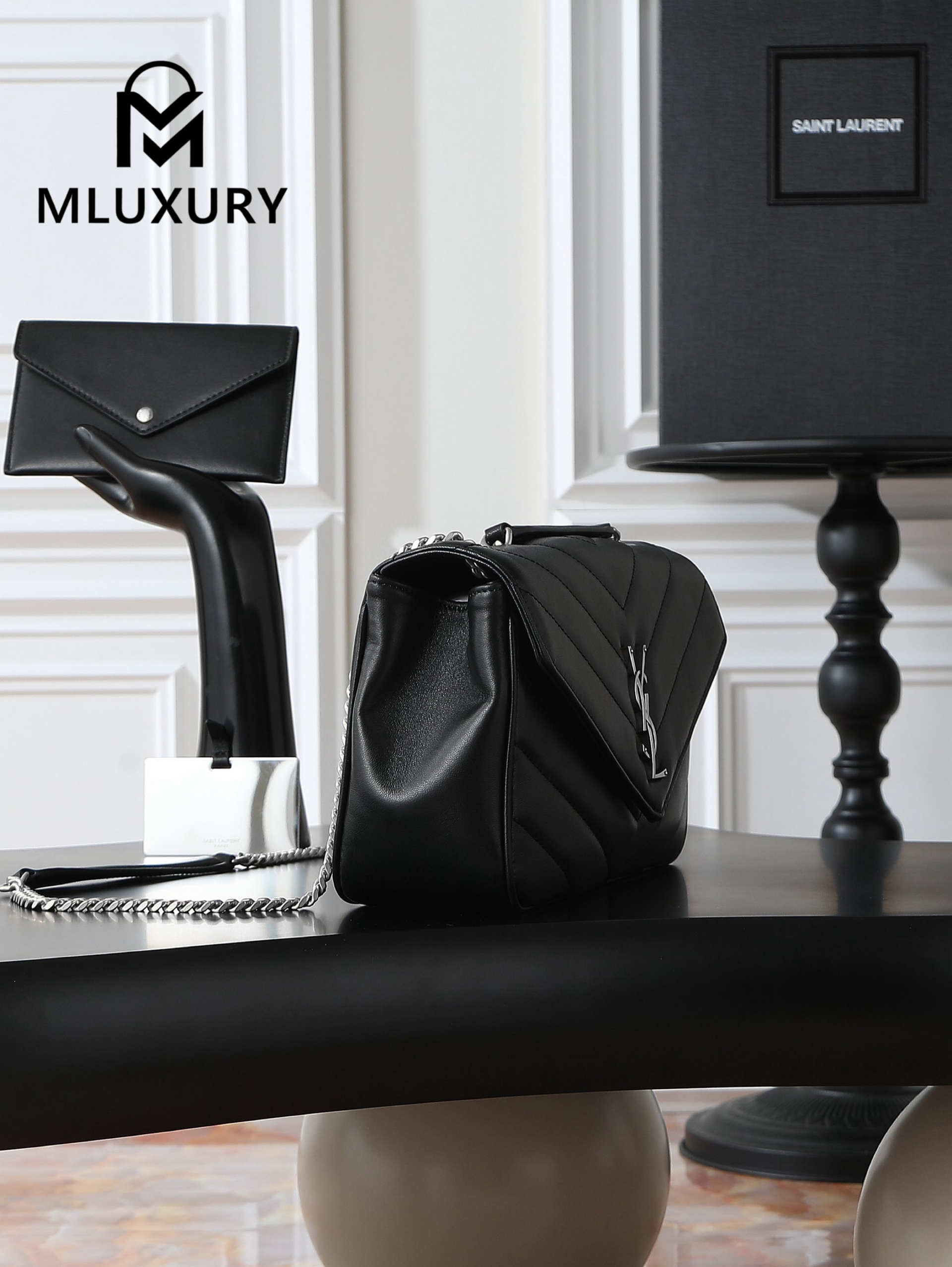 YSL Loulou_ 29cm, Black Lambskin Bag with Silver Buckle