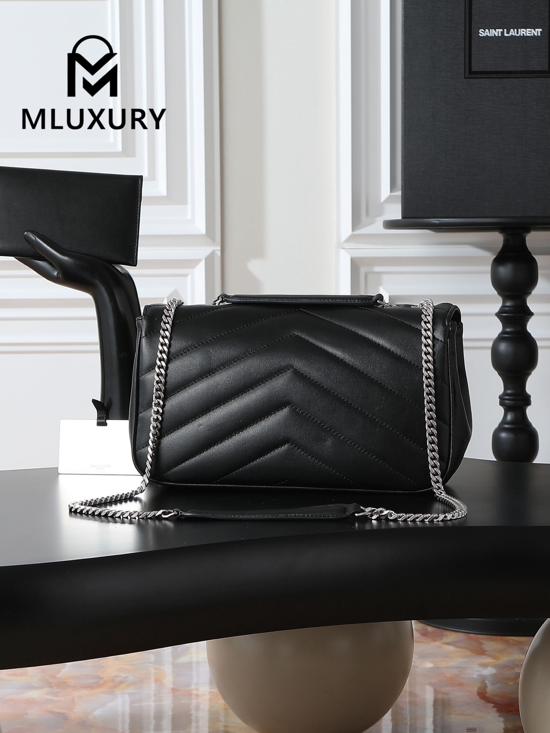 YSL Loulou_ 29cm, Black Lambskin Bag with Silver Buckle