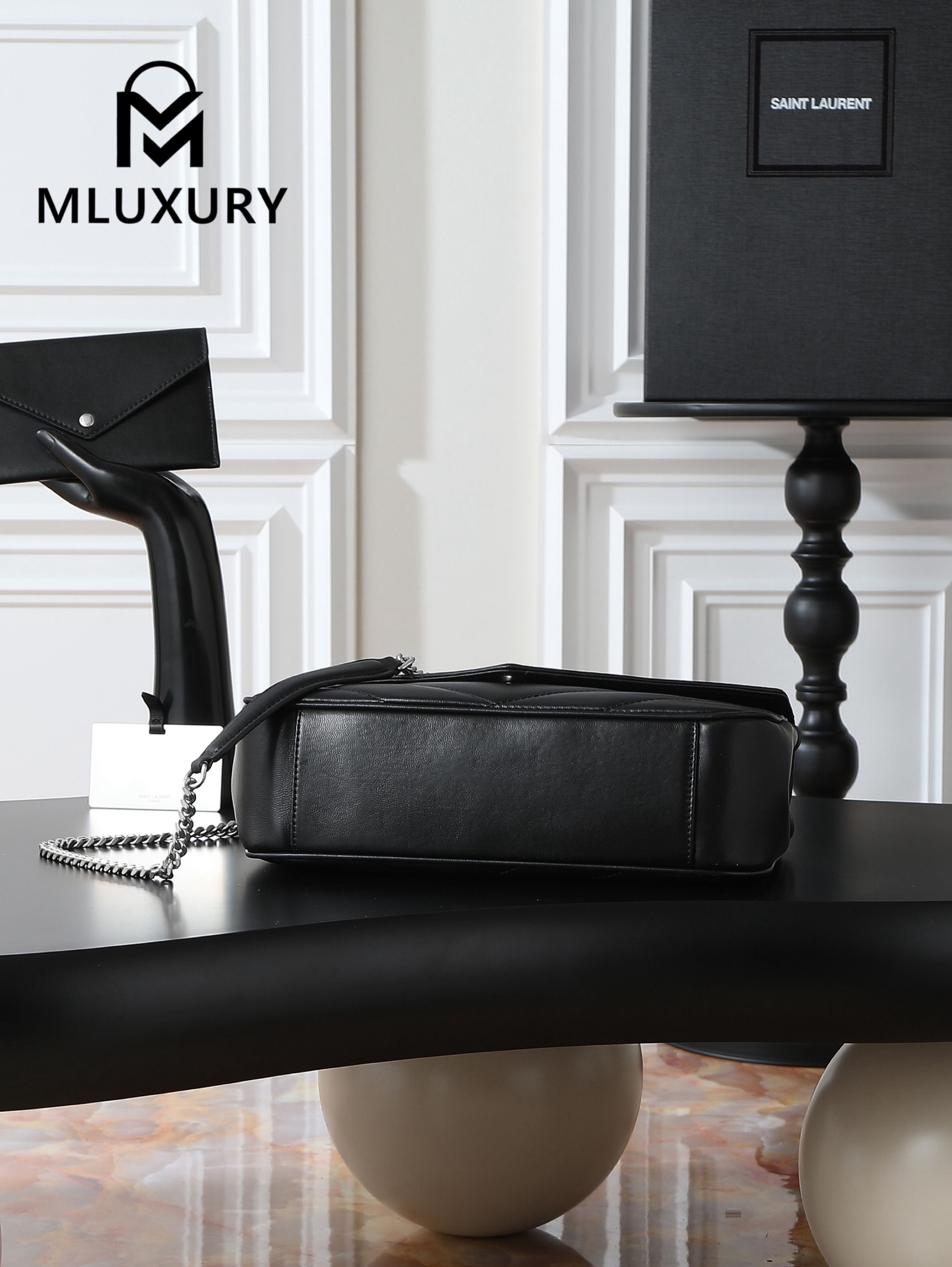 YSL Loulou_ 29cm, Black Lambskin Bag with Silver Buckle