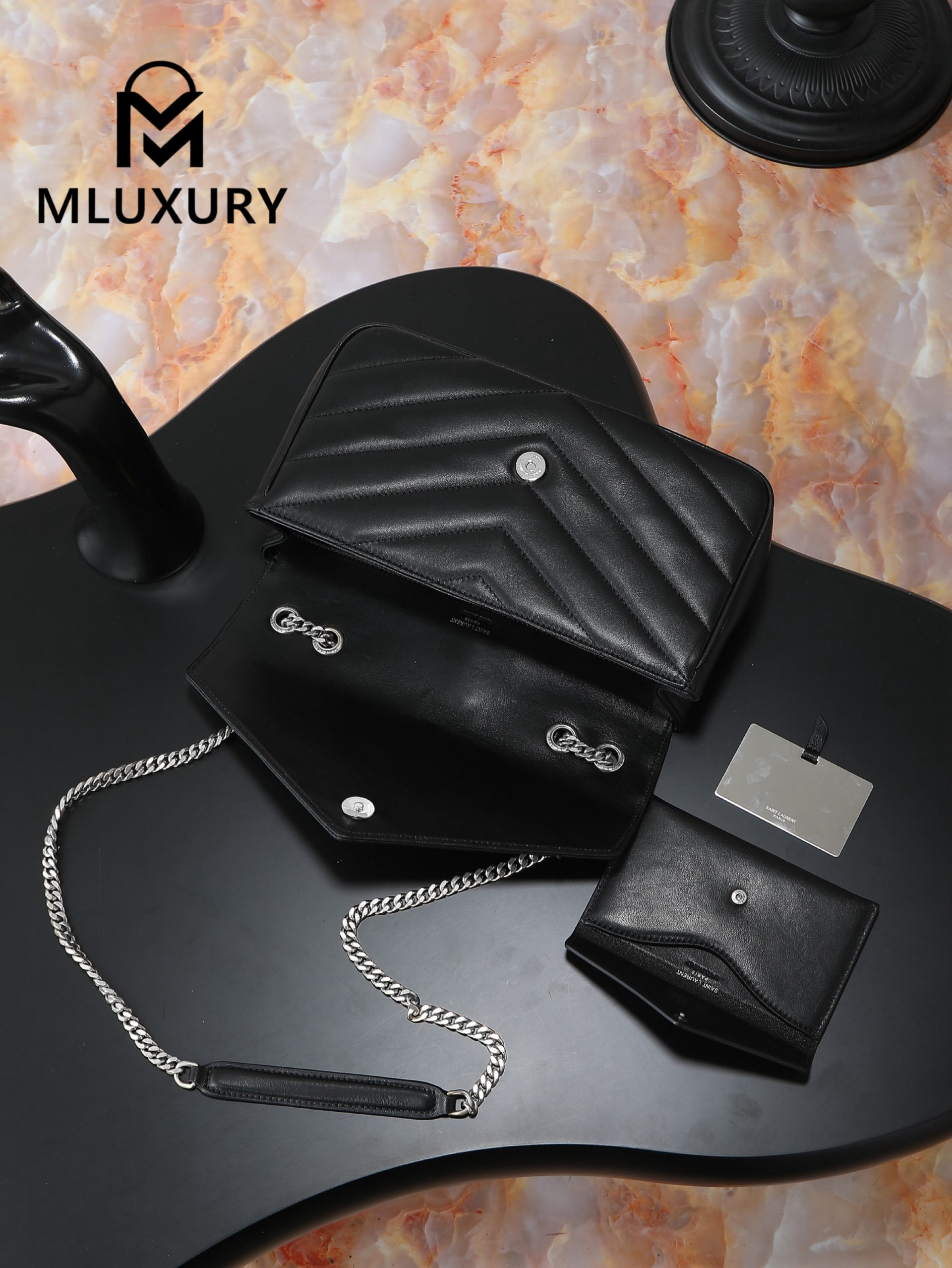 YSL Loulou_ 29cm, Black Lambskin Bag with Silver Buckle