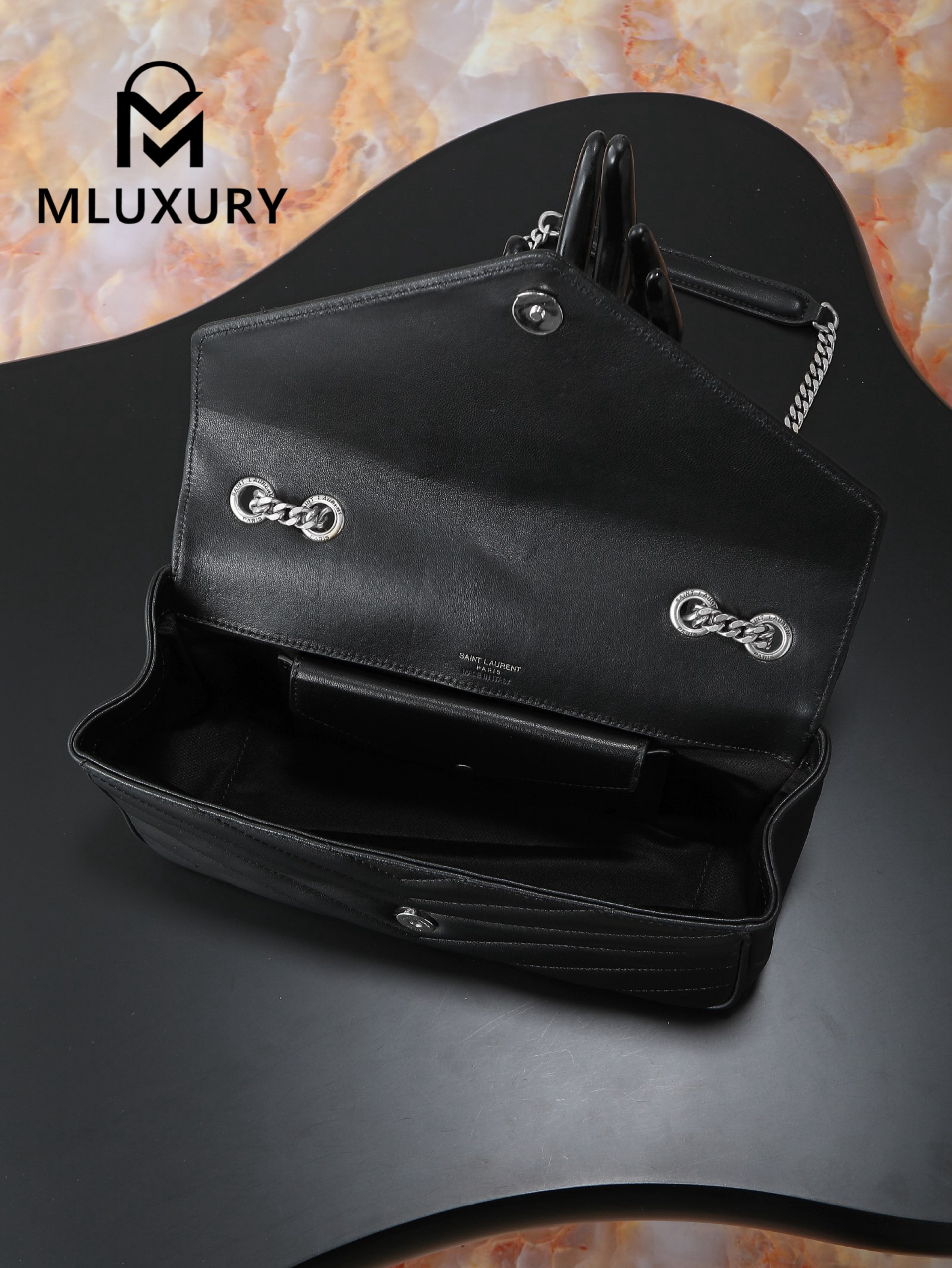YSL Loulou_ 29cm, Black Lambskin Bag with Silver Buckle